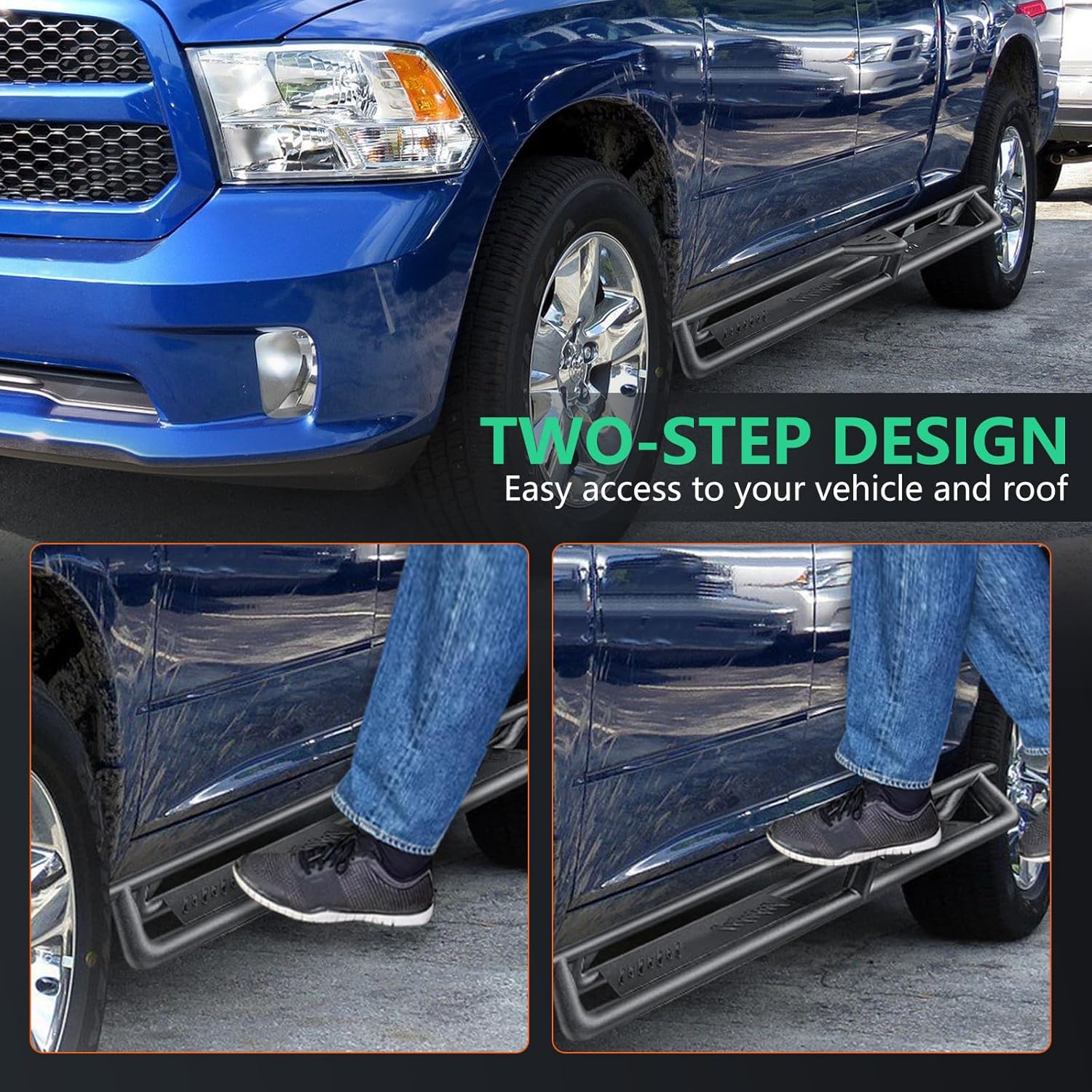 Running Boards for 2009-2018 Dodge Ram Quad Cab Drop Side Steps Bars Nerf Bars Carbon Steel Anti-Slip Black Powder Coated