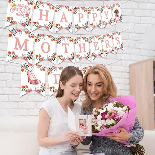 Miniatura 4 de HOWAF Cartel de feliz día de la madre, decoración de fiesta para el día de la madre, decoración de guirnalda de la mejor mamá del mundo, decoración