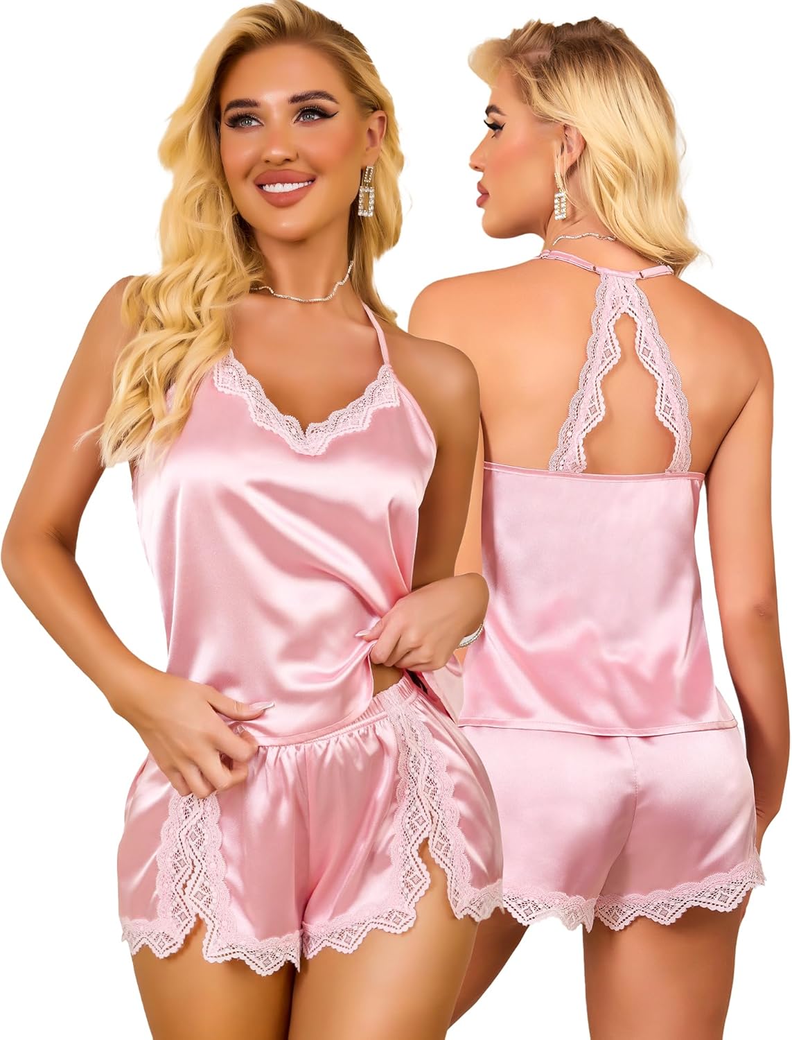 RSLOVE Sexy Pjs for women Sets – Satin Pyjama Set Short Sleepwear 2 Pieces Nightwear