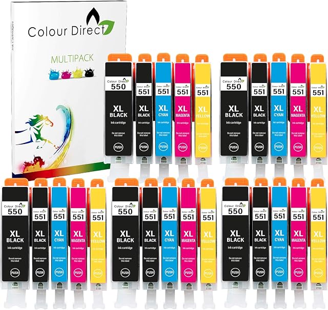 ColourDirect 550 551 Compatible Ink Cartridges for Canon Pixma iP7250 MG5650 MX925 MG6450 iX6850 MG5550 MX920 MX725 iP8750 MG6350 MG5450 MG6650 PGI-550XL CLI-551XL - 25 Pack (5 Sets)