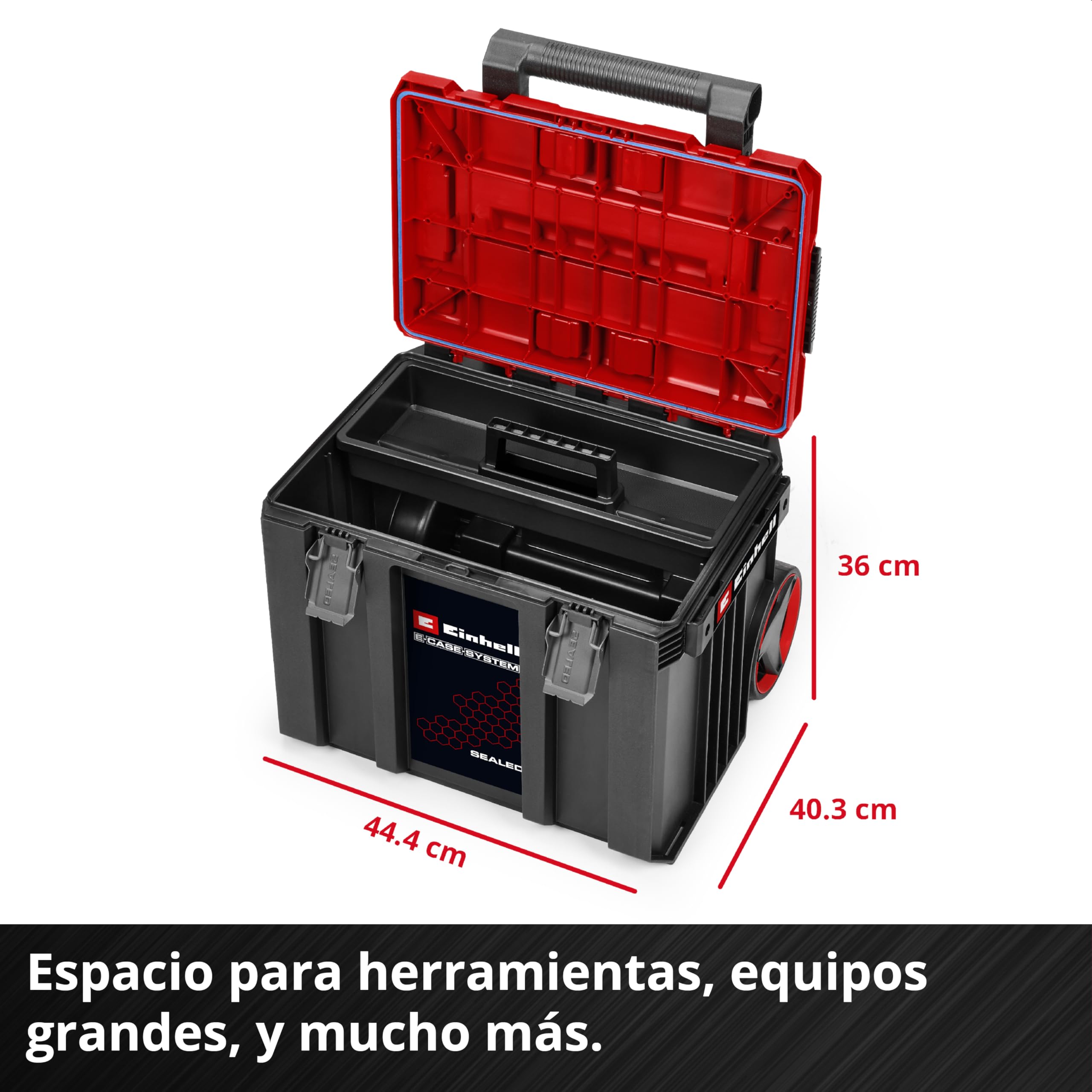 Original Einhell E-Case Rolling Workshop SEALED (taller rodante de 3 maletines, máx. 120 kg, a prueba de polvo + a prueba de chorros de agua, 44 x 40 x 70 cm, incl. carriles laterales)