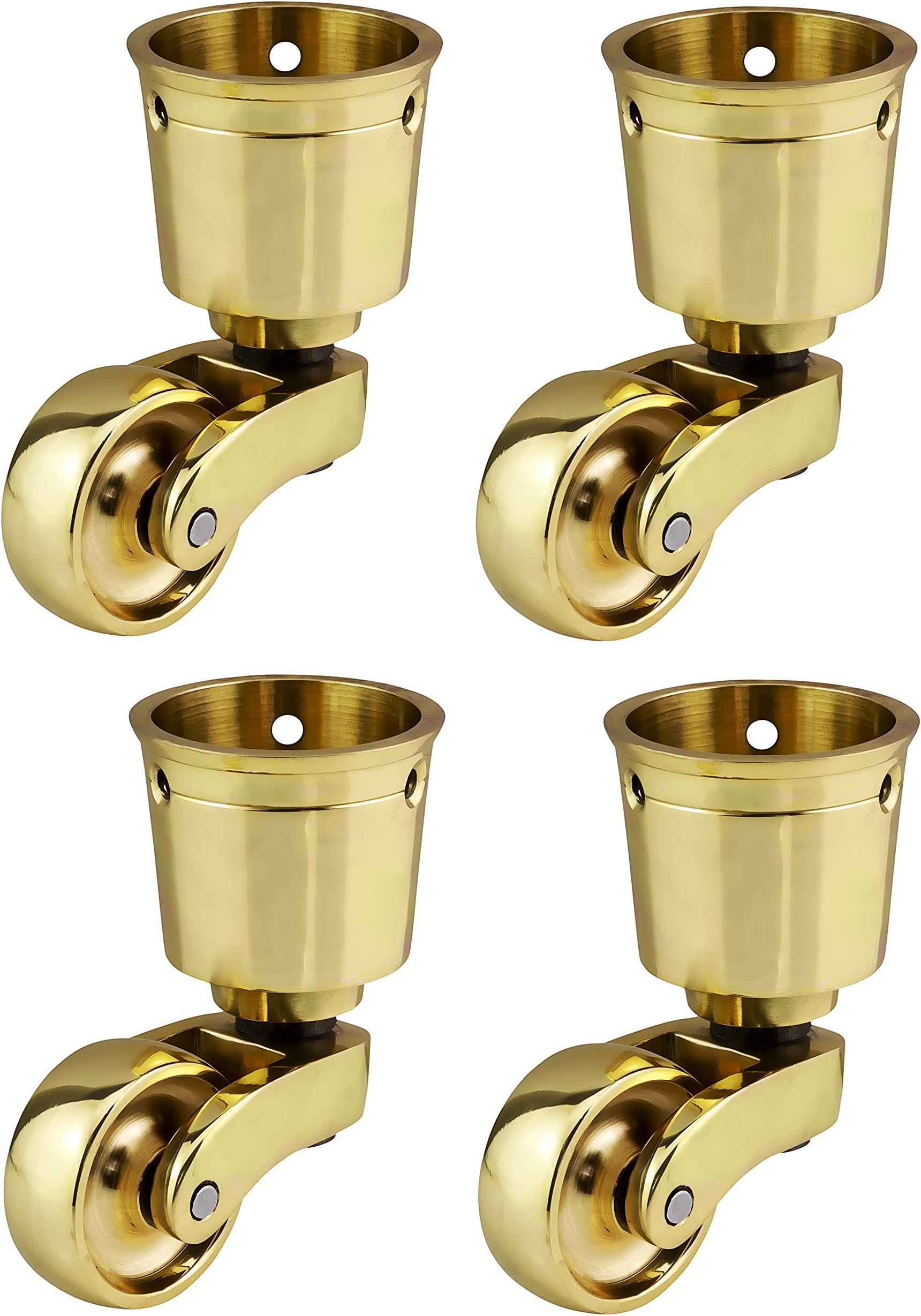 Solid Brass Castors Casters with 28mm Wheels – Genuine Solid Polished Brass – Antique Vintage – Cup Style Fitting – Polished Brass – UK Company - Set of 4