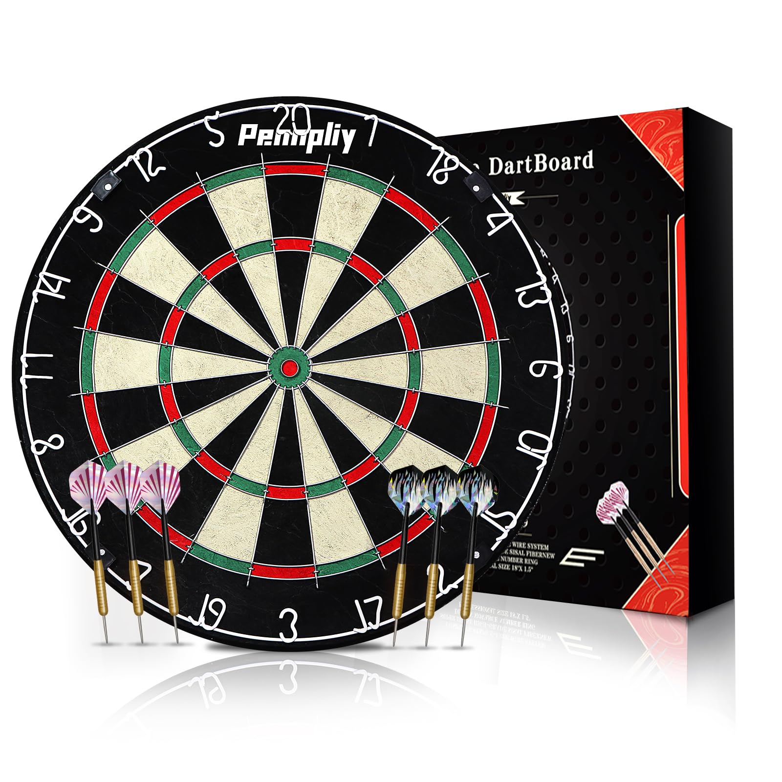 Wakefa Bristle Dartscheibe Hochwertiges, Komprimiertes Sisal Dartscheibe Set mit aufgedruckten Zahlen und klammerfreiem Bullseye mit 6 Dartpfeile Metallspitze geeignet für Spielzimmer Bars Spaß