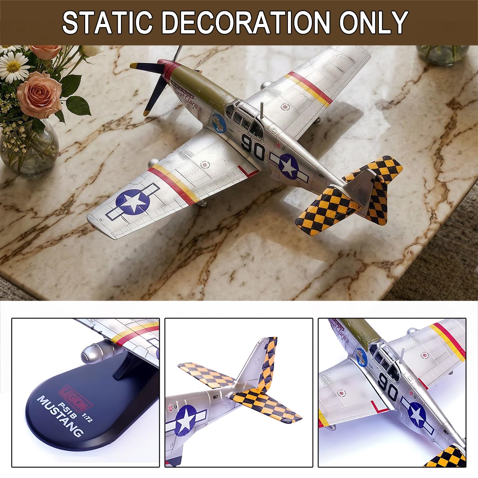 P-51B 1/72 Metal Aircraft Model with Stand Collector-Grade Display for Aviation Enthusiasts Military Collectors, Gift-Ready Detailed Scale Model for Desk Shelf Cabinet(504)