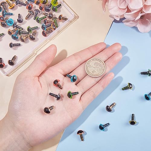 Miniatura 4 de PH PandaHall 70 ojos de seguridad de plástico de 0.394 pulgadas, ojos de gato Amigurumi con 70 arandelas para marionetas, animales de peluche,