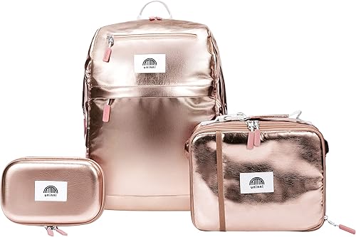 uninni Juego de mochila infantil de 16 pulgadas para mayores de 5 años con bolsa de almuerzo y bonito estuche para lápices, ligero, organizador de