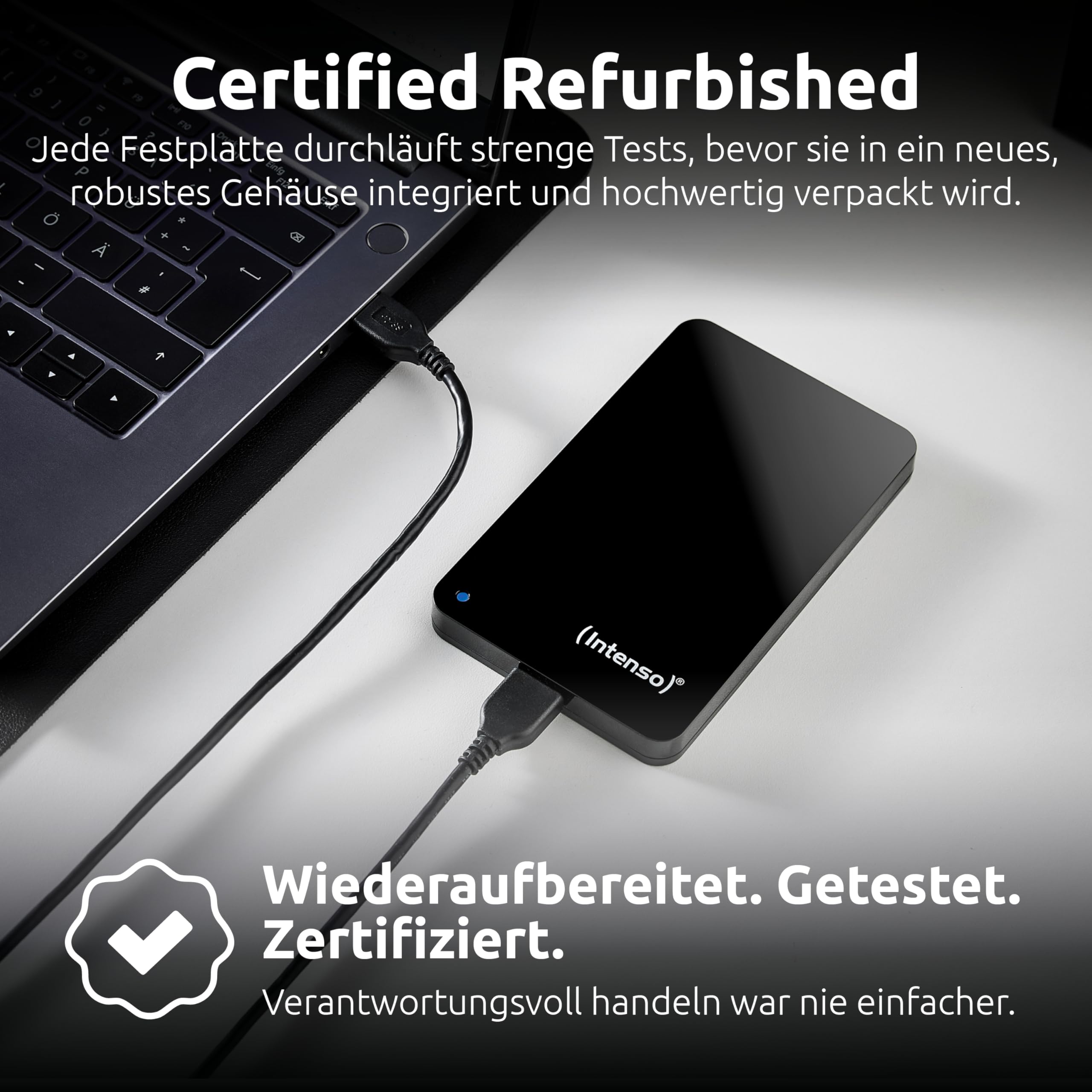 Intenso Hard Drive portatile da 2,5" - Hard Drive esterno con Super Speed USB 3.2 Gen 1x1 - Memoria veloce dal design compatto, 5400 giri/min, 8 MB di cache, Plug & Play, Certified Refurbished, nero