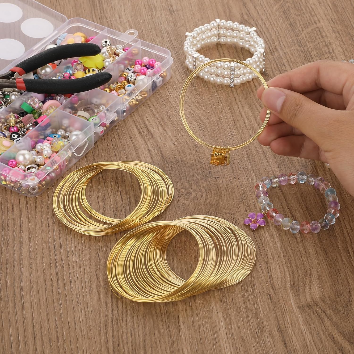 Jeffdad 100 Loop Memory Steel Wire Beading Wire for Jewelry Making Wrapping Stones Necklaces and Cable Bracelet (Gold, 100) - Image 3