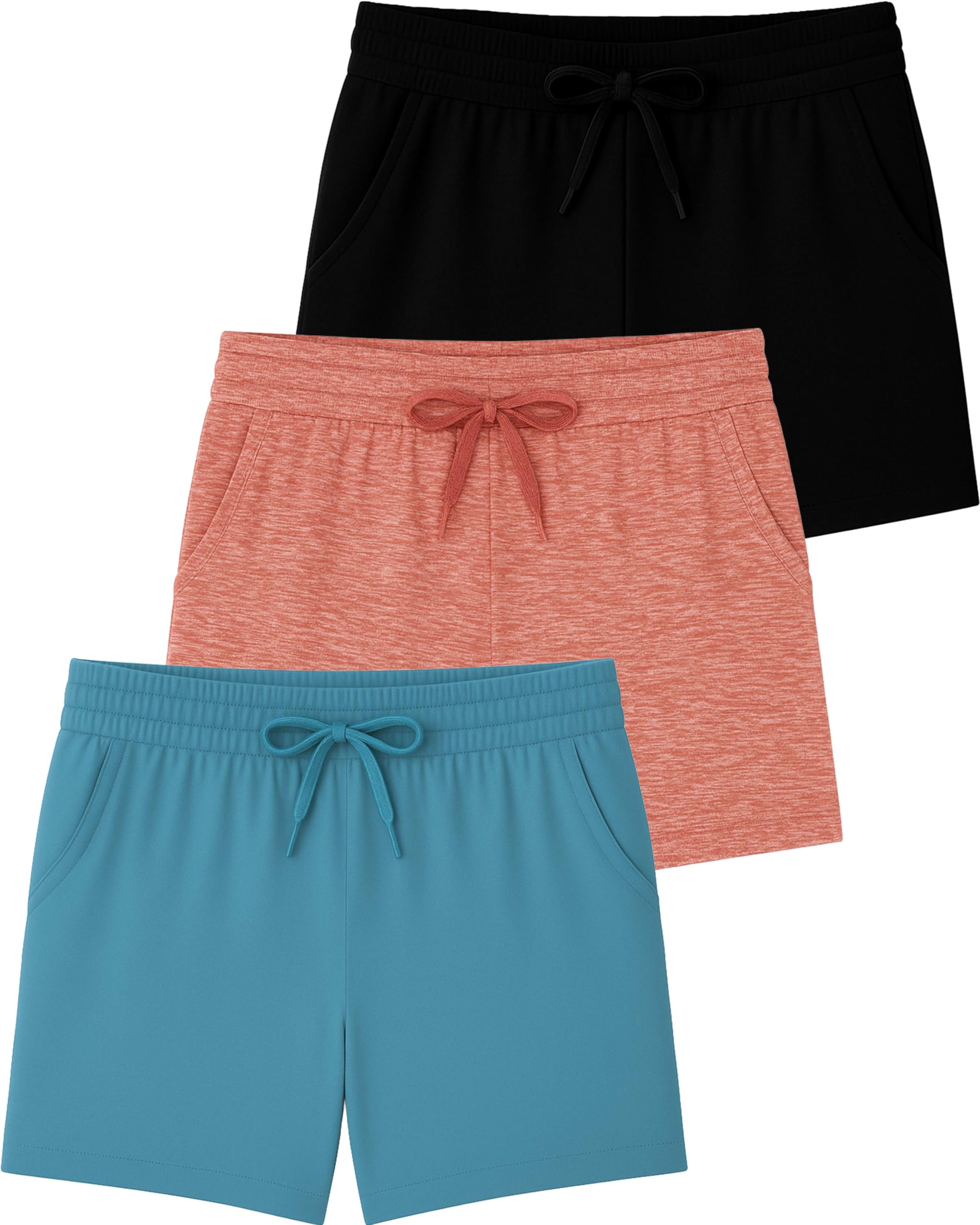 Real Essentials 3 Pack: Girls' Lounge Soft Comfy Shorts with Drawstring - Everyday Shorts for Kids Youth Teens with Pockets