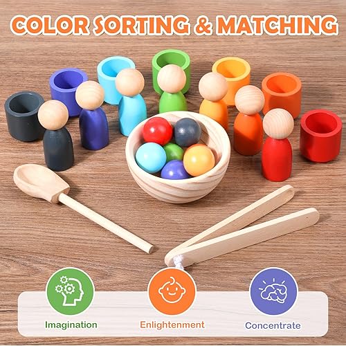 Miniatura 2 de Bolas Montessori en tazas de madera con clavijas en tazas, juguetes de clasificación de colores para niños pequeños y juego a juego, actividades de
