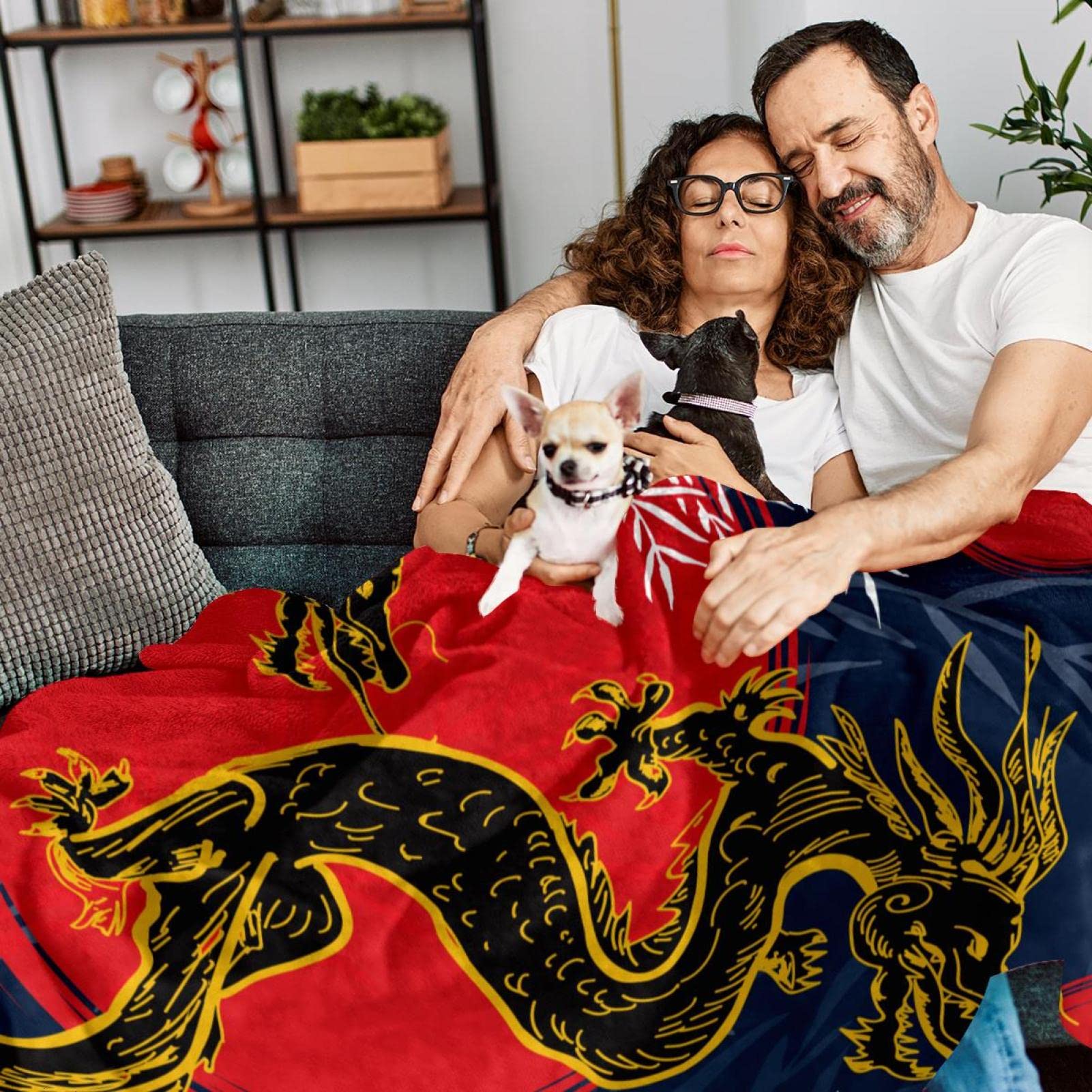 Coperta in pile tradizionale drago cinese per divano, divano o letto, accogliente coperta morbida