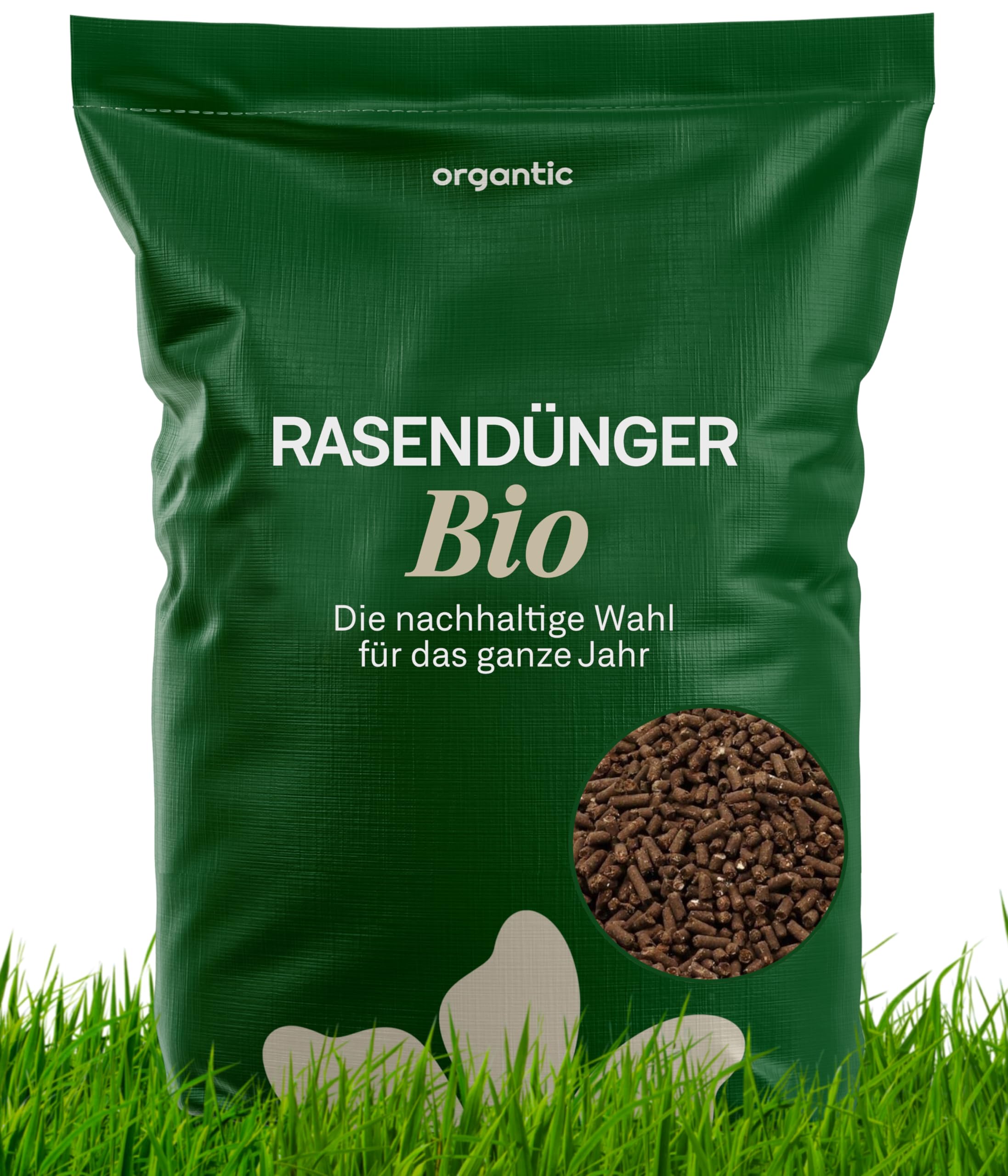 Bio-Rasendünger 20kg, 100% Natürlich & Nachhaltig, fördert dichten, gesunden Rasen, langanhaltende Nährstofffreisetzung, stärkt Wurzelsystem, für intensives Grün, organtic (20kg für 1000m²)