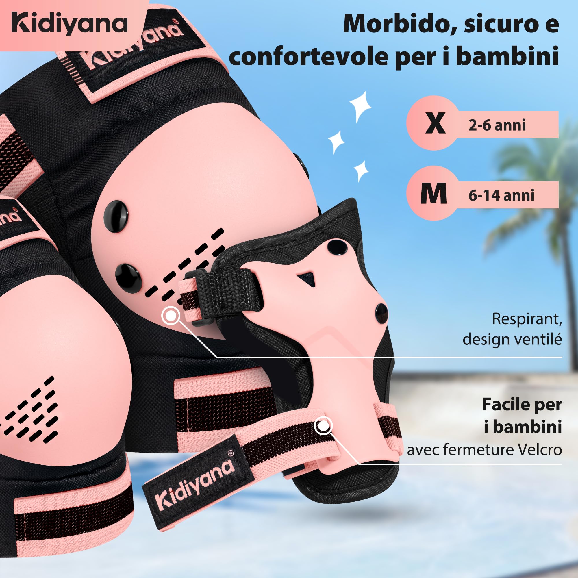 Set di protezioni bambini, ginocchiere, gomitiere e polsini, attrezzatura protettiva per scooter, pattini in linea, skateboard e bicicletta, traspirante, leggero, S (2-6 anni), M (6-14 anni)