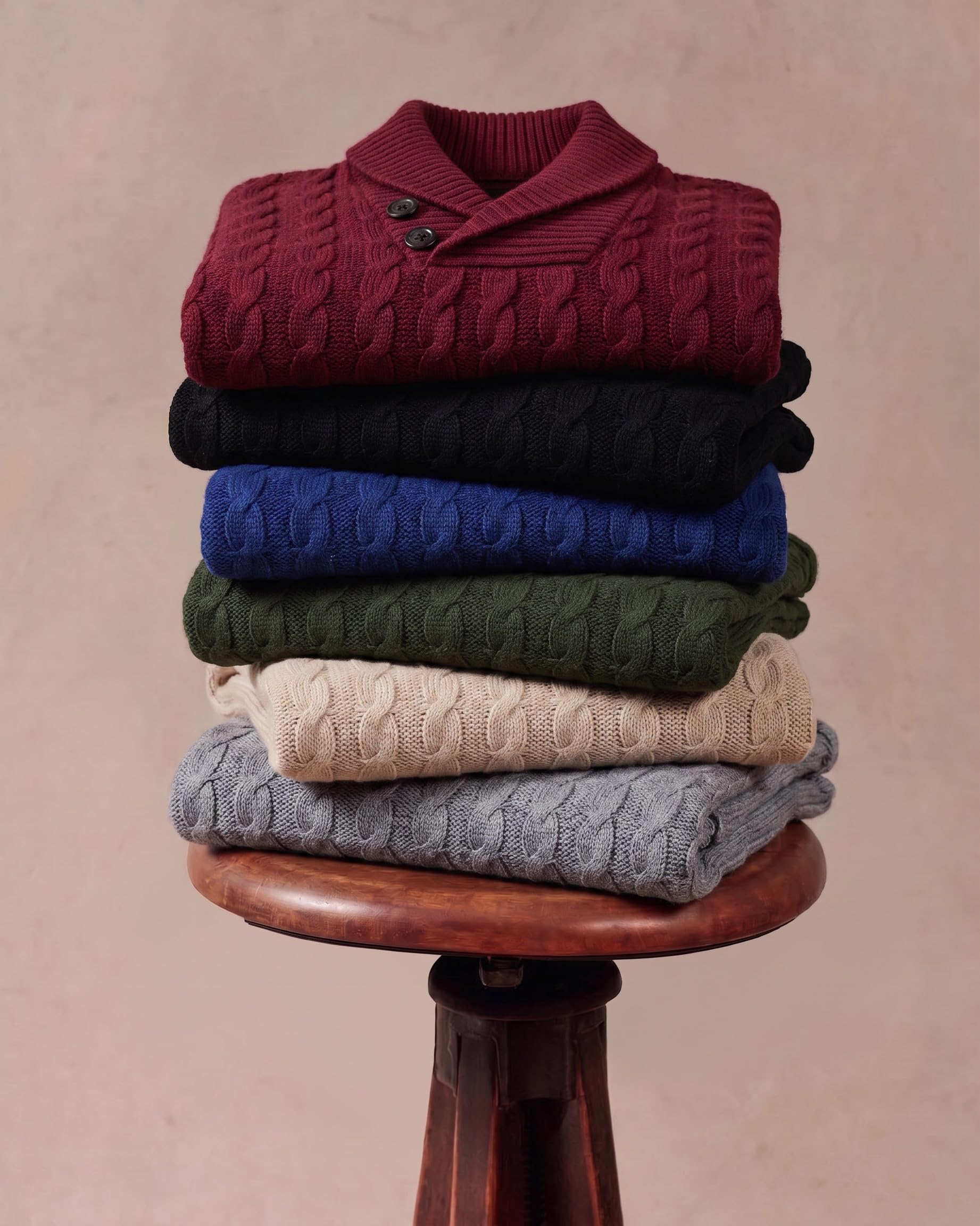 COOFANDY Maglione da uomo con collo a scialle Slim Fit Casual Button Cable Knit Maglioni