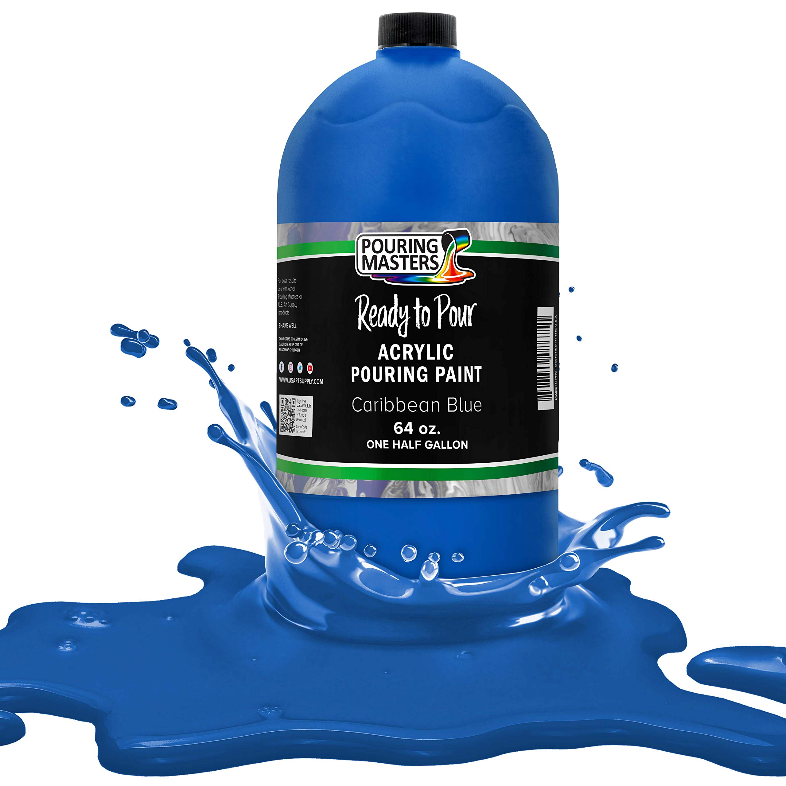 Pouring Masters Caribbean Blue Ready to Pour Acrylic Pouring Paint - Premium 64-Ounce Pre-Mixed Fluid Acrylic Paint - Fluid Art Supplies for Canvas,