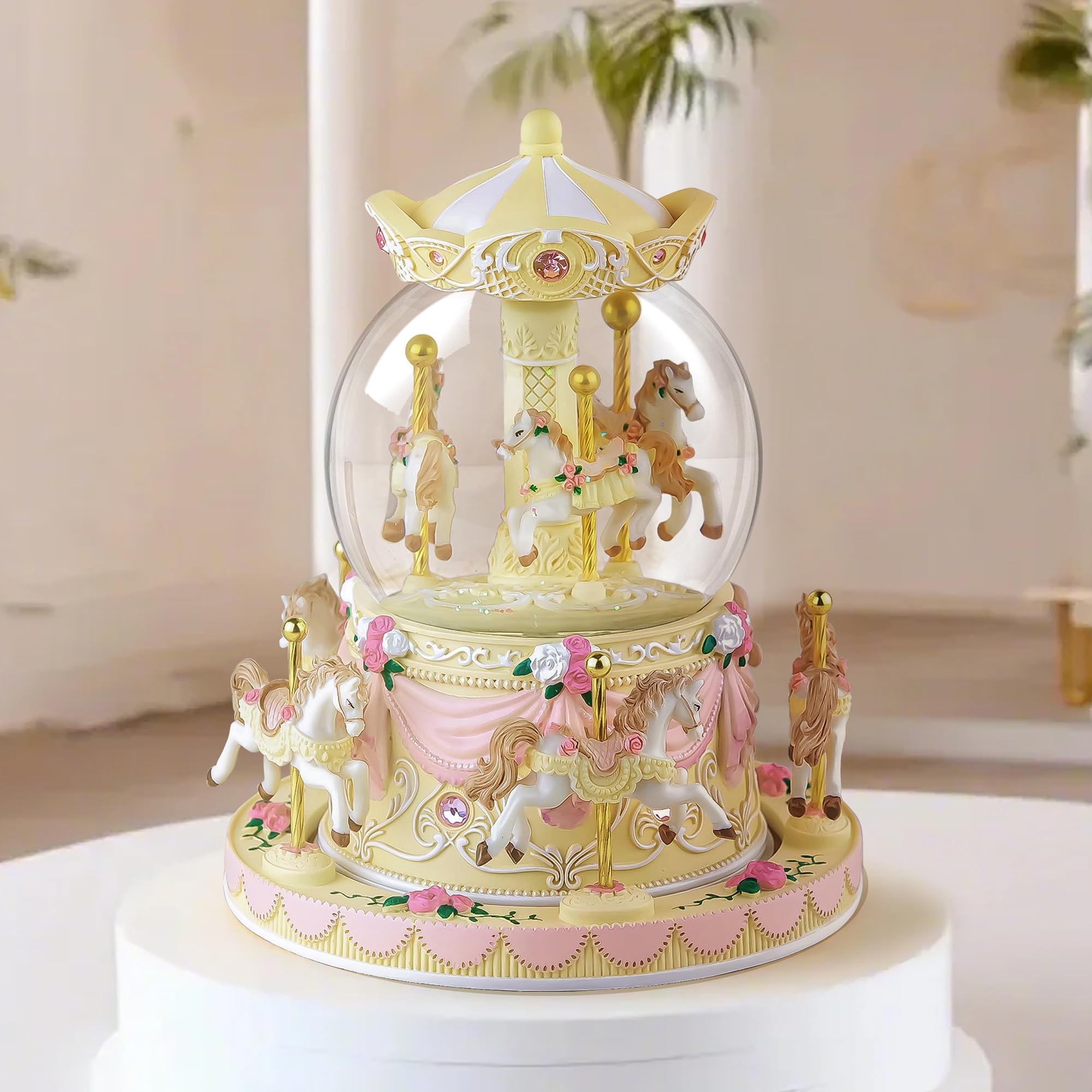 Carrousel Boîte à musique Cheval Cadeau – Boule à neige Merry Go Round pour femme, fille, fille, mécanisme de boîtes à musique, anniversaire, Noël, Saint-Valentin, cadeau de jeu Canon