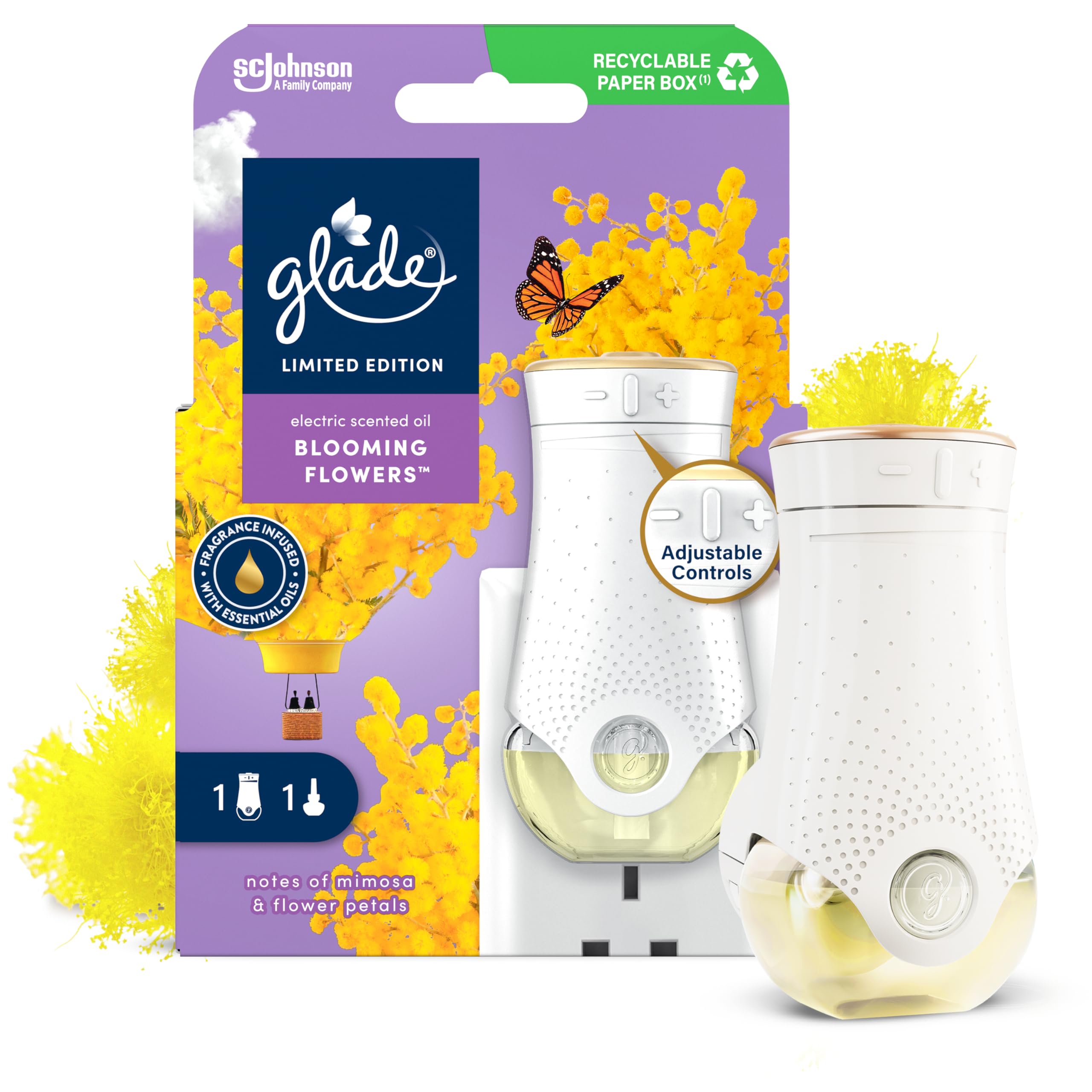 Glade Plug in Air Freshener Holder and Refill, Electric Scented Oil Room Air Freshener, Blooming Flowers, 20ml