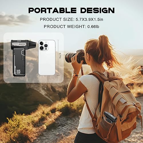 Miniatura 8 de SDFM Plumero de aire comprimido, soplador de nieve de 180,000 rpm, con motor sin escobillas, plumero de aire ajustable de 3 engranajes, para