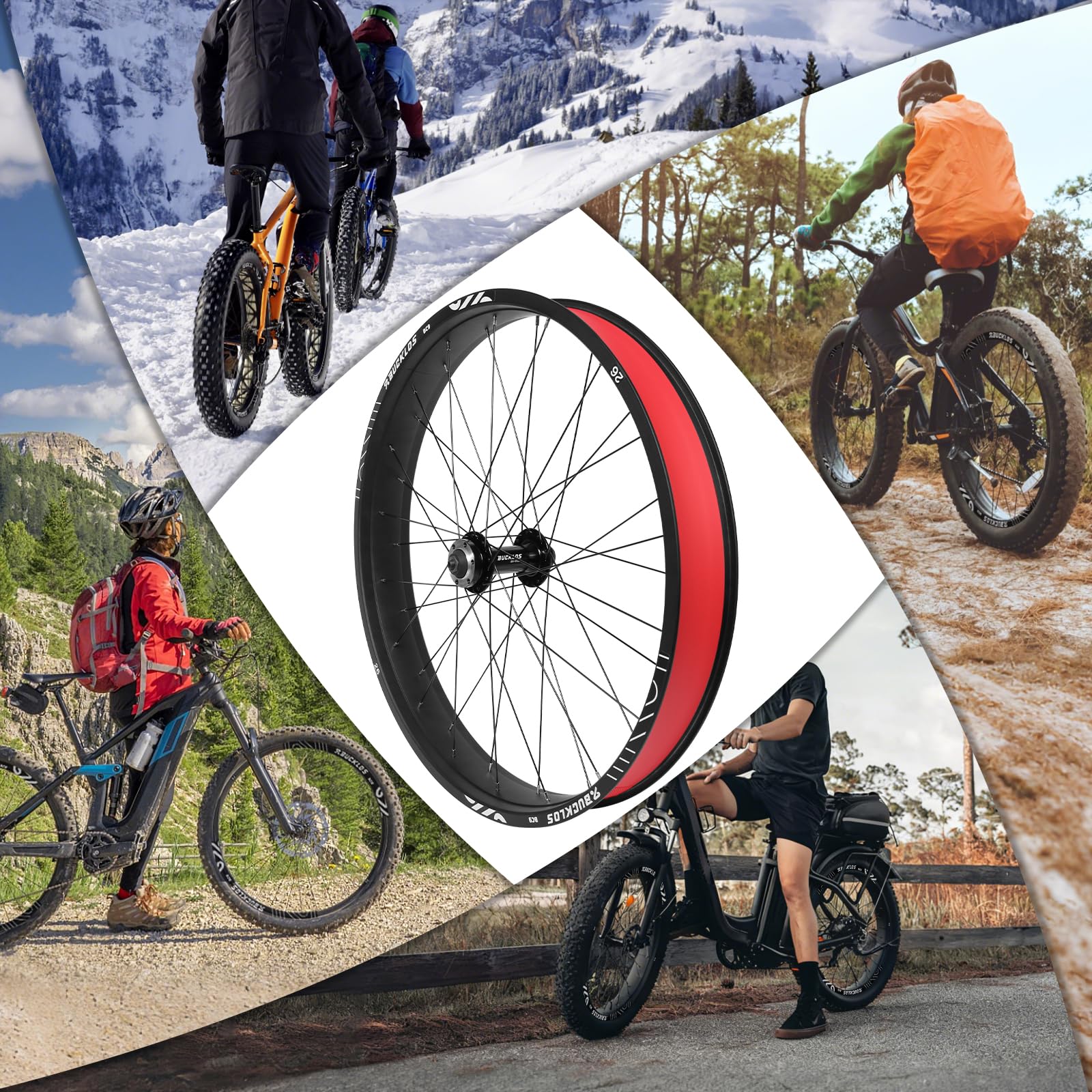 26 x 4,0 Zoll Fat Tire Fahrradrad Vorderrad Mountainbike Felge 135 mm Nabe 9 mm Schnellspanner Laufradsatz Aluminiumlegierung Scheibenbremse 36 14G Speichen für MTB Ebike Beach Snow Cruiser