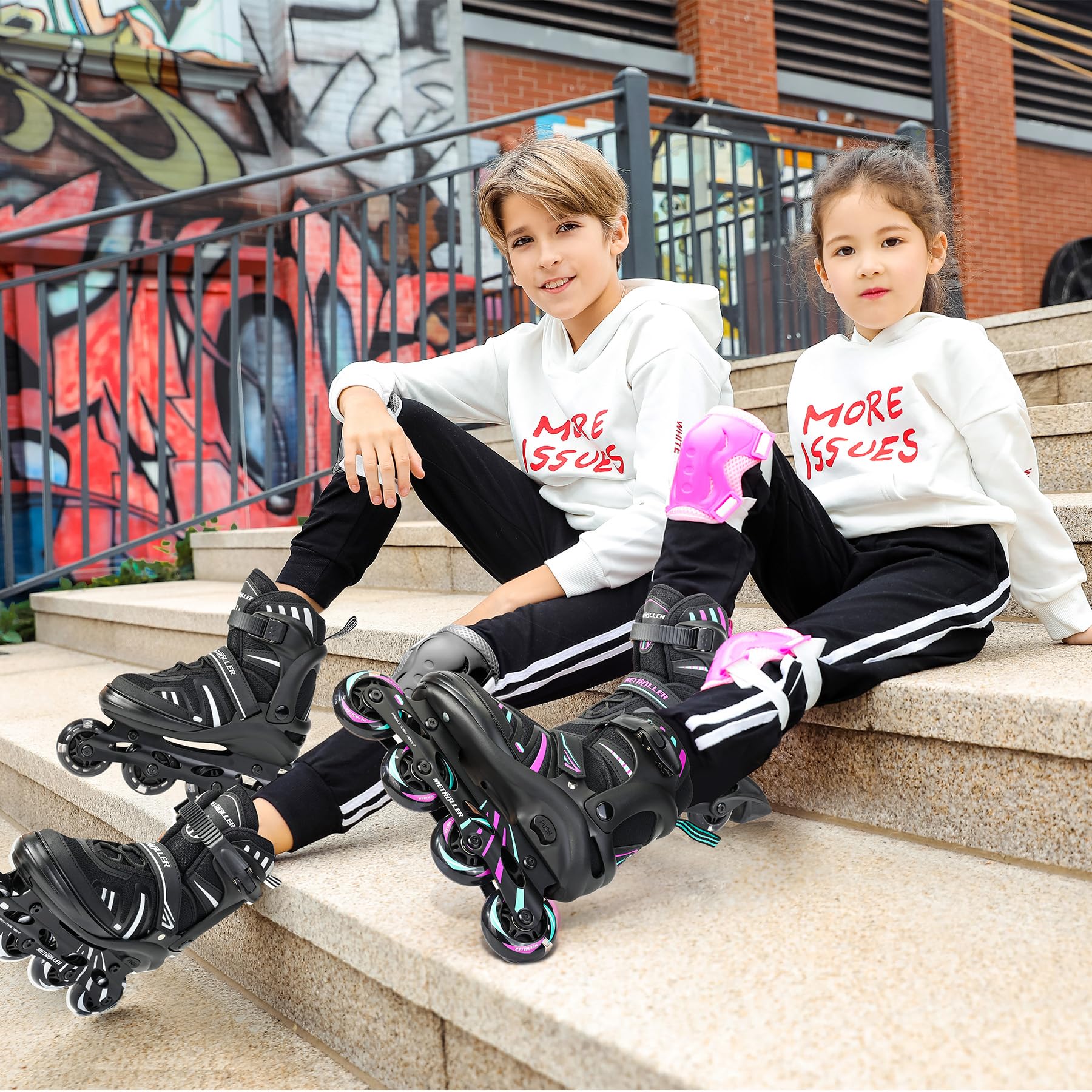METROLLER Adjustable Inline Skates for Girls Boys with Light up Wheels Roller Skates Kids Youth Fun Beginner Blades Youth Ages 5-8 8-12 Adults Outdoor