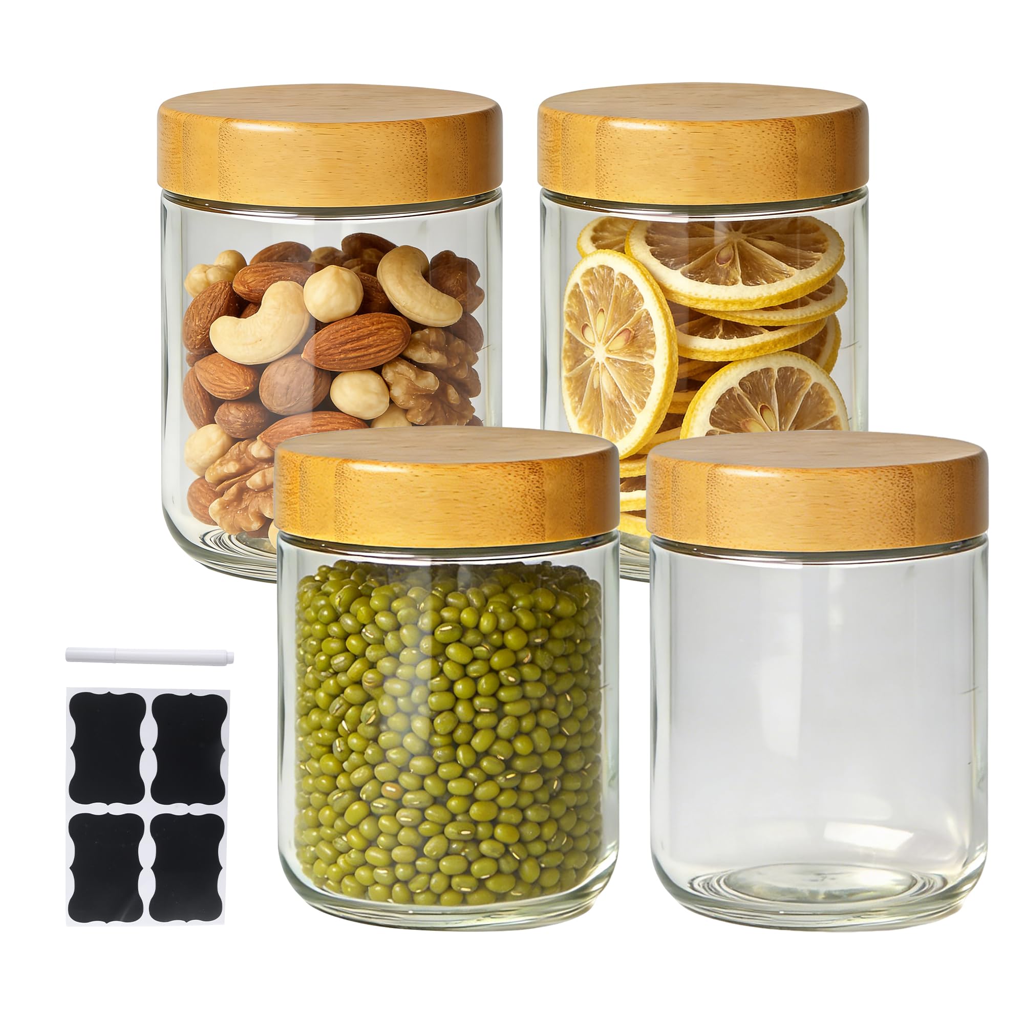 BUCOMTU EinmachgläSer mit Schraubdeckel, 4 Stück 480ml Overnight Oats Gläser, Wiederverwendbare Mit Schraubverschluss, Luftdichte Marmelade Vorratsgläser