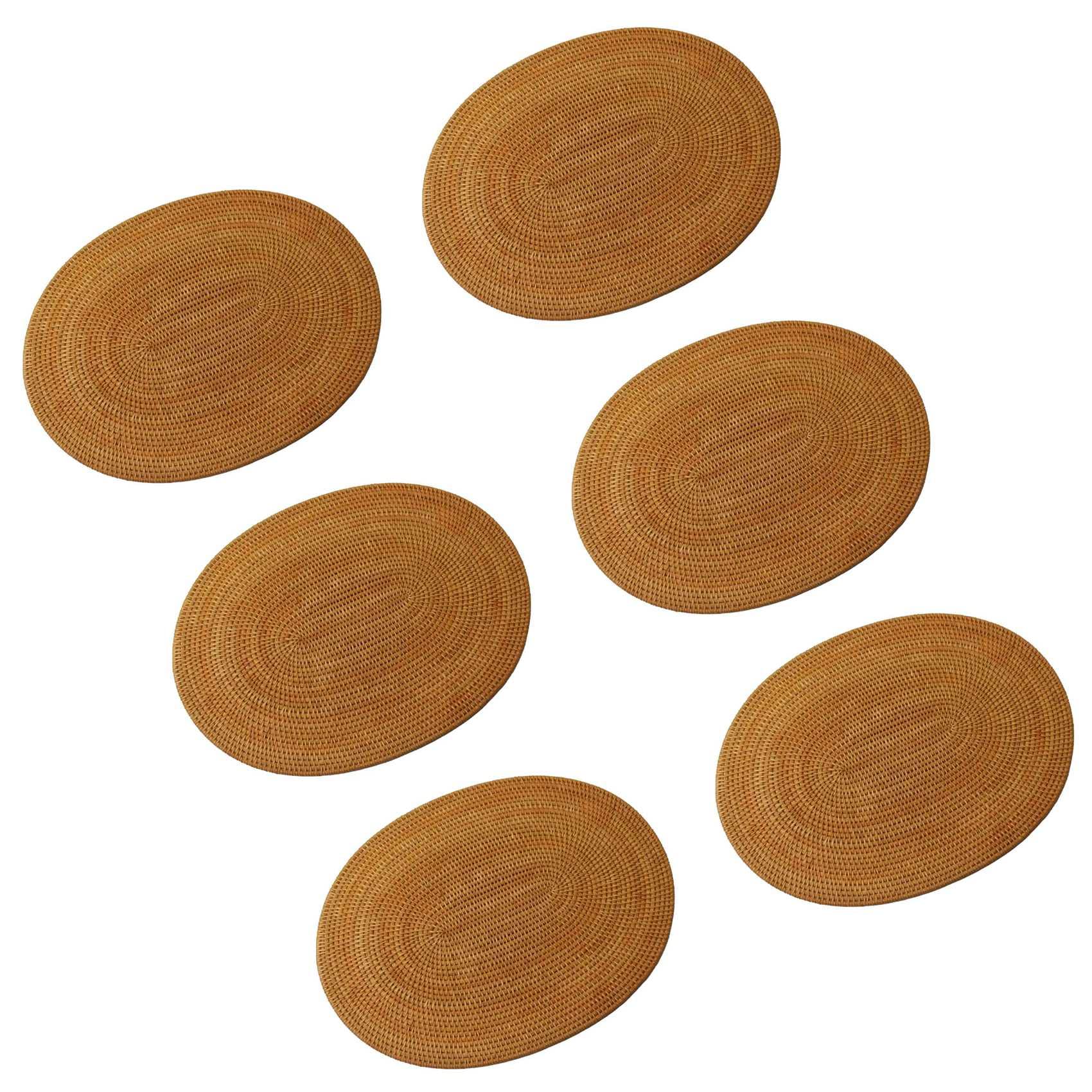 Hndhbfgrt 6X Rattan Woven Placemats Oval Round Table Mats Non Slip Heat Place Mat Natural Multipurpose Placemat 30X40cm