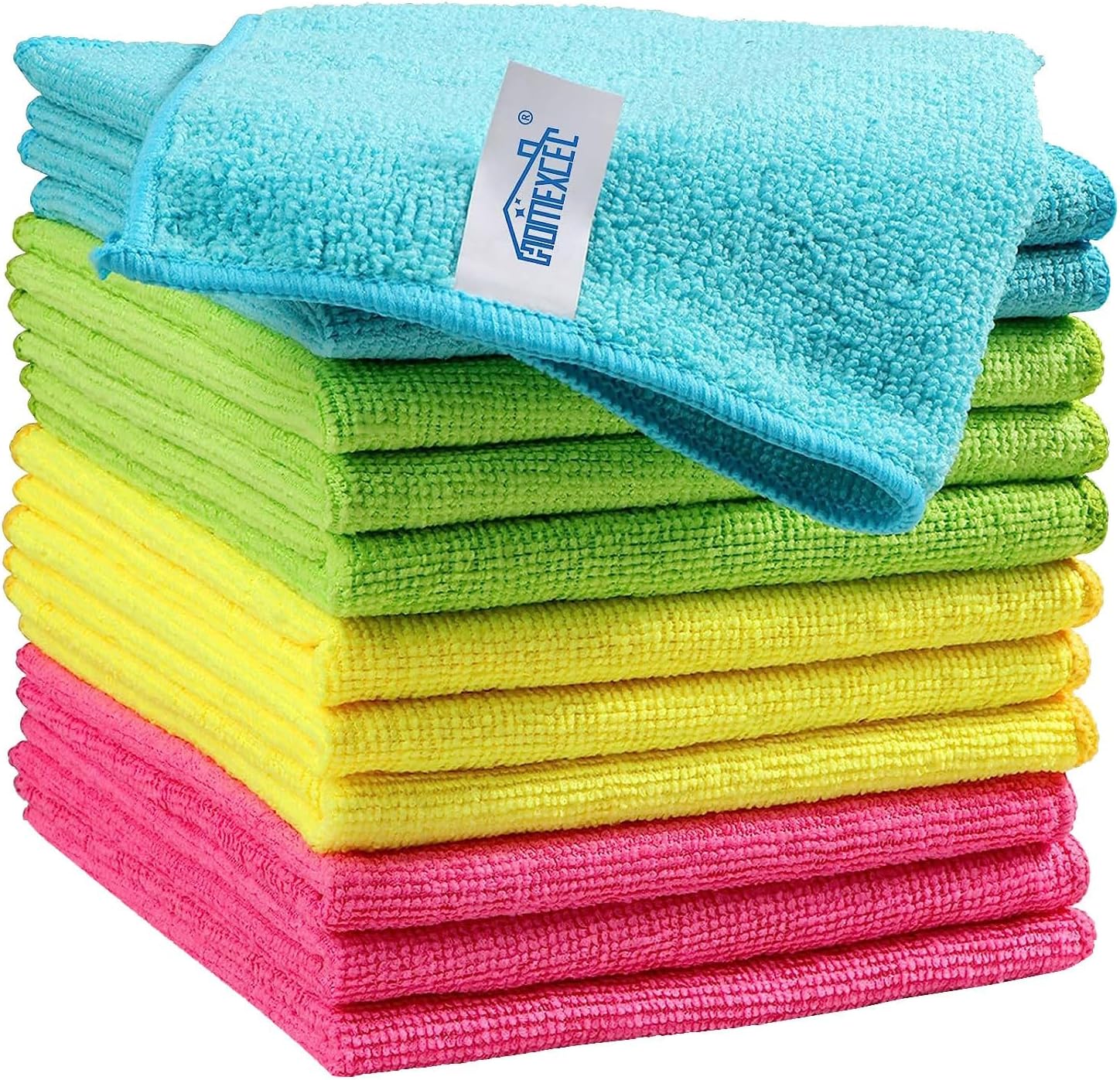 HOMEXCEL Microfiber Cleaning Cloth | 250 GSM - 12 Pack (40cm x 40cm) - Kitchen Towels, Car Wash Cloth (Green, Blue, Yellow, Red).