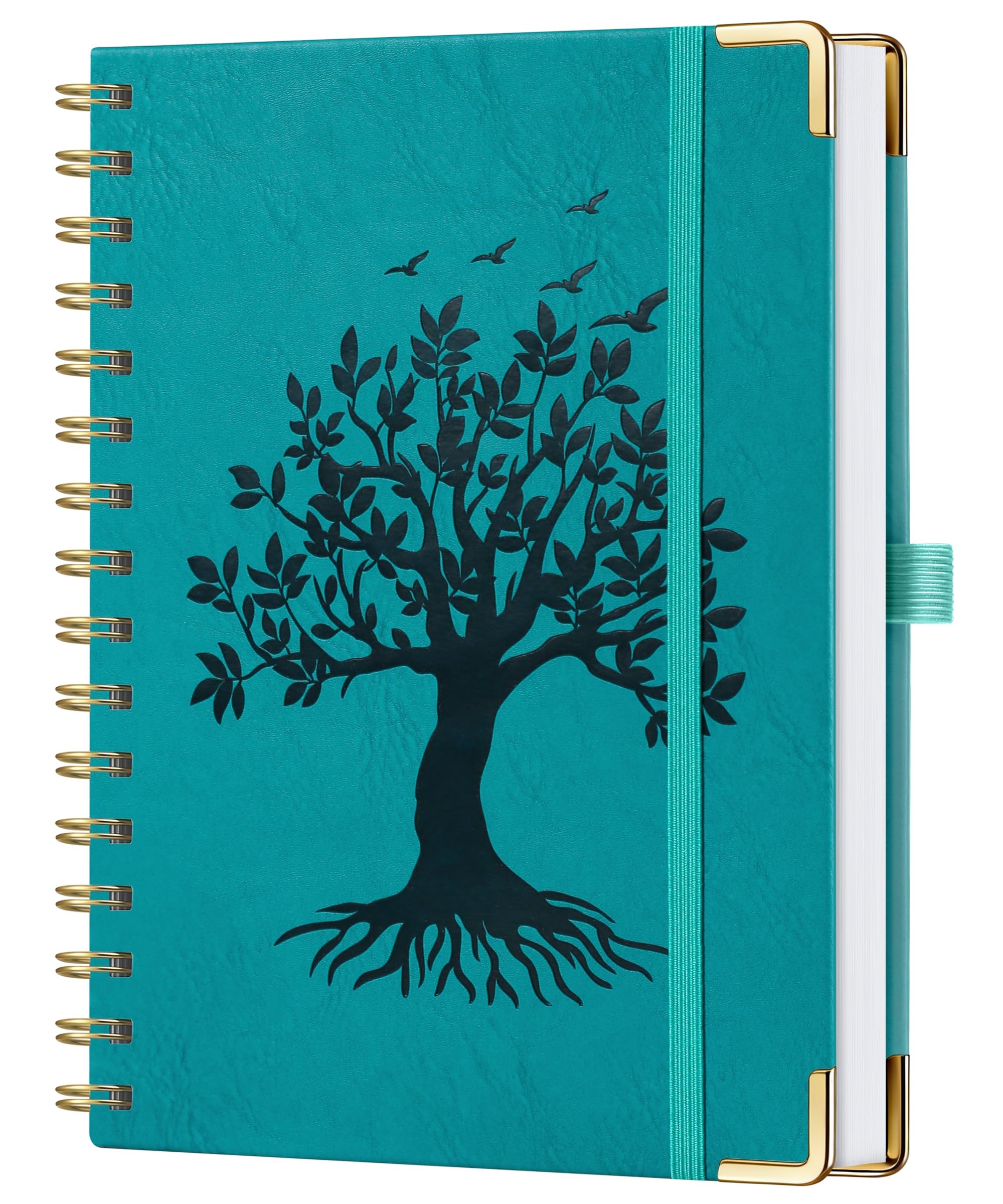 ZXHQ Premium A5 Journal Notebook, Embossed Tree of Life Cover, 176 Pages of 120 GSM Thick Paper, Twin-Wire Lay Flat Design, Reinforced Metal Corners & Expandable Inner Pocket – Teal