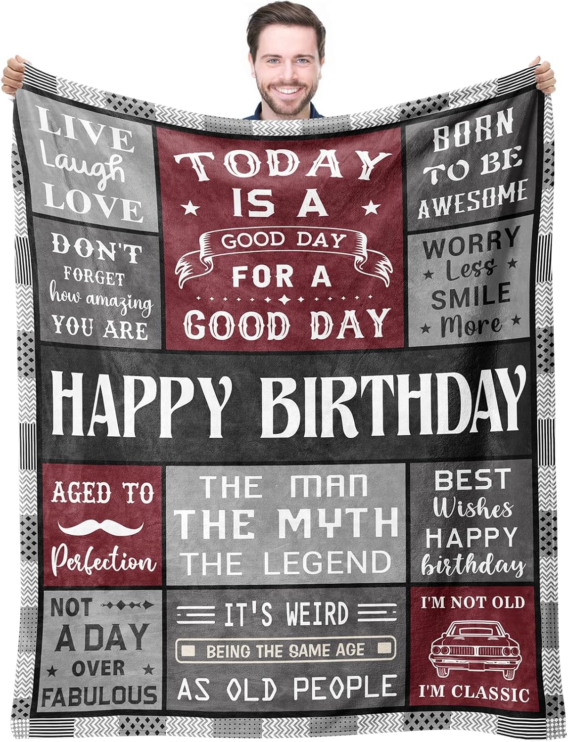 Happy Birthday Gift for Man Blanket 60"X50", Funny Bday Party Decorations, Birth Day Presents for Him, Friends, Grandpa, Dad, Husband Throws, Regalos De CumpleañOs para Hombres Happy Birthday 60X50inch