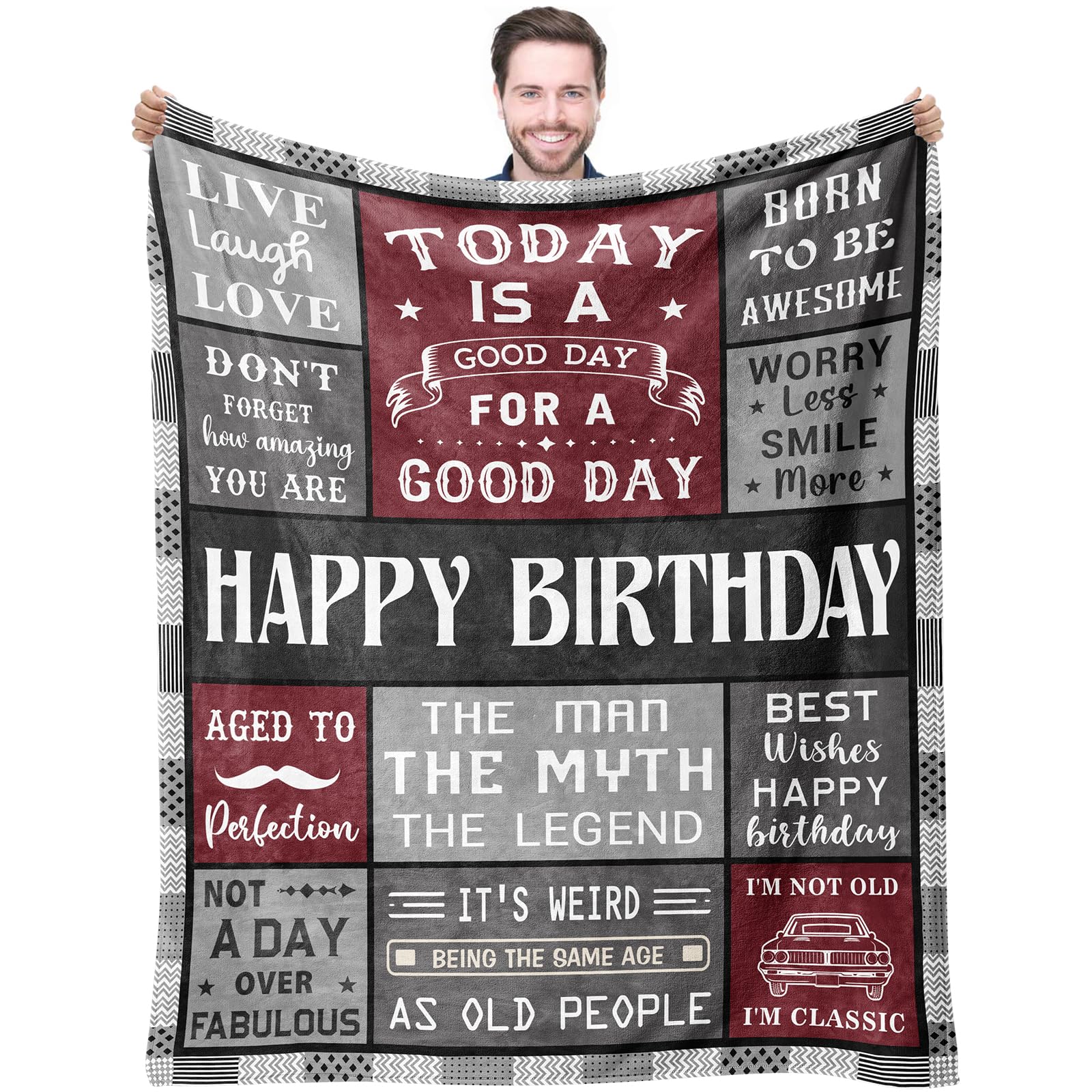 Joyloce Happy Birthday Gift for Man Blanket 60"X50", Funny Bday Party Decorations, Birth Day Presents for Him, Friends, Grandpa, Dad, Husband Throws,