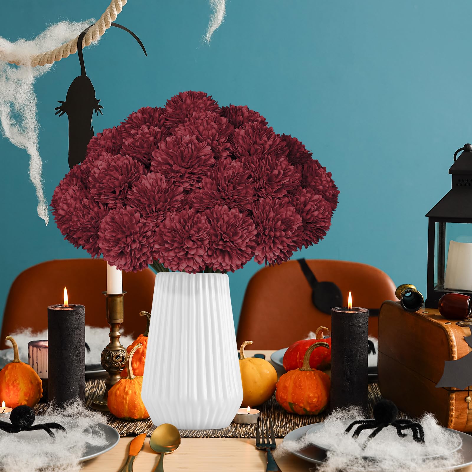 Künstliche Chrysanthemen in Burgunderrot, 36 Stück, künstliche Mütter, Seidenkugeln, Blumen für Herbst, Heimdekoration, Hochzeit, Tischdekoration, Weihnachtsblumenarrangements (Burgunderrot)