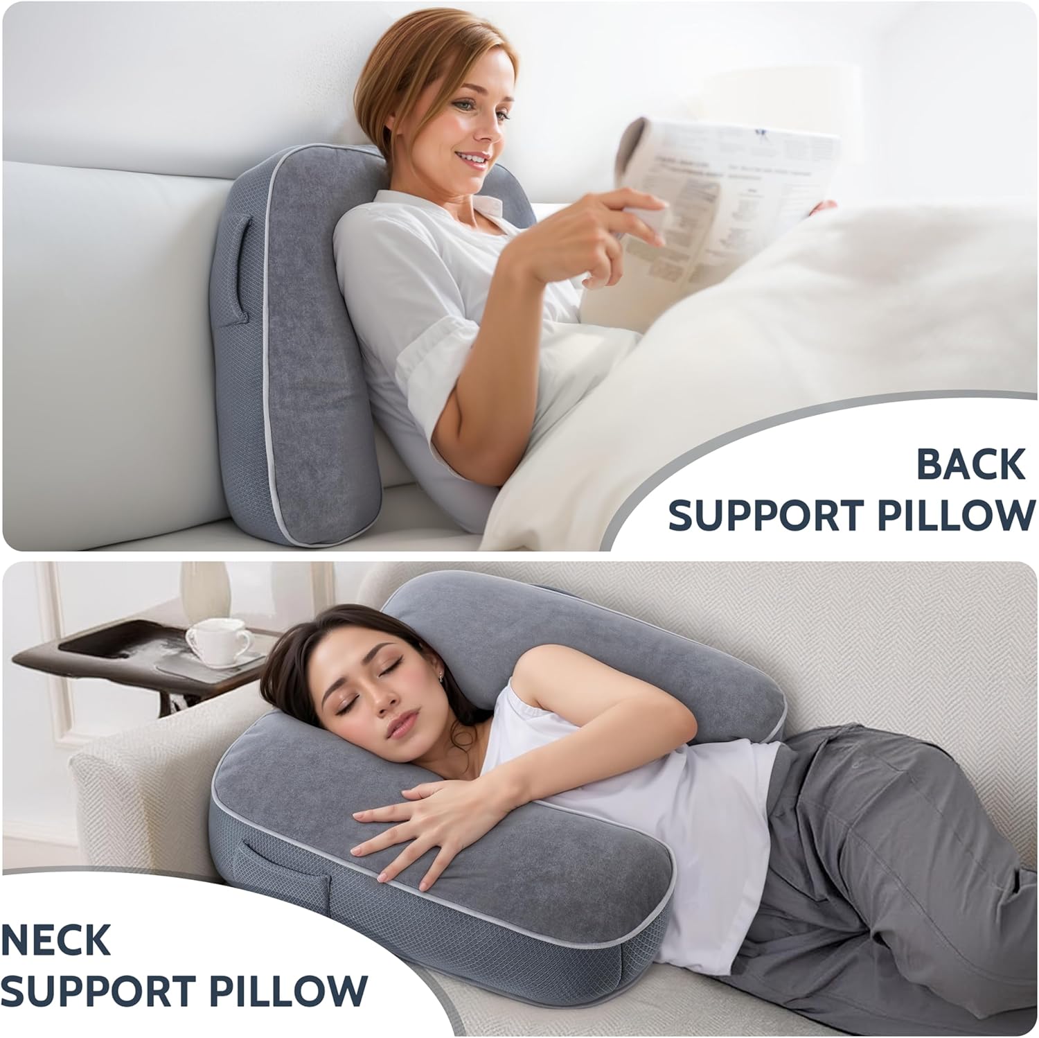 Reading Pillow for Gaming, Gaming Pillow for Lap, Side Sleeper Pillows for Adults, Arm Support Pillow for Adult Crocheting, Working or Sitting in Bed, Floor & Sofa (Grey)