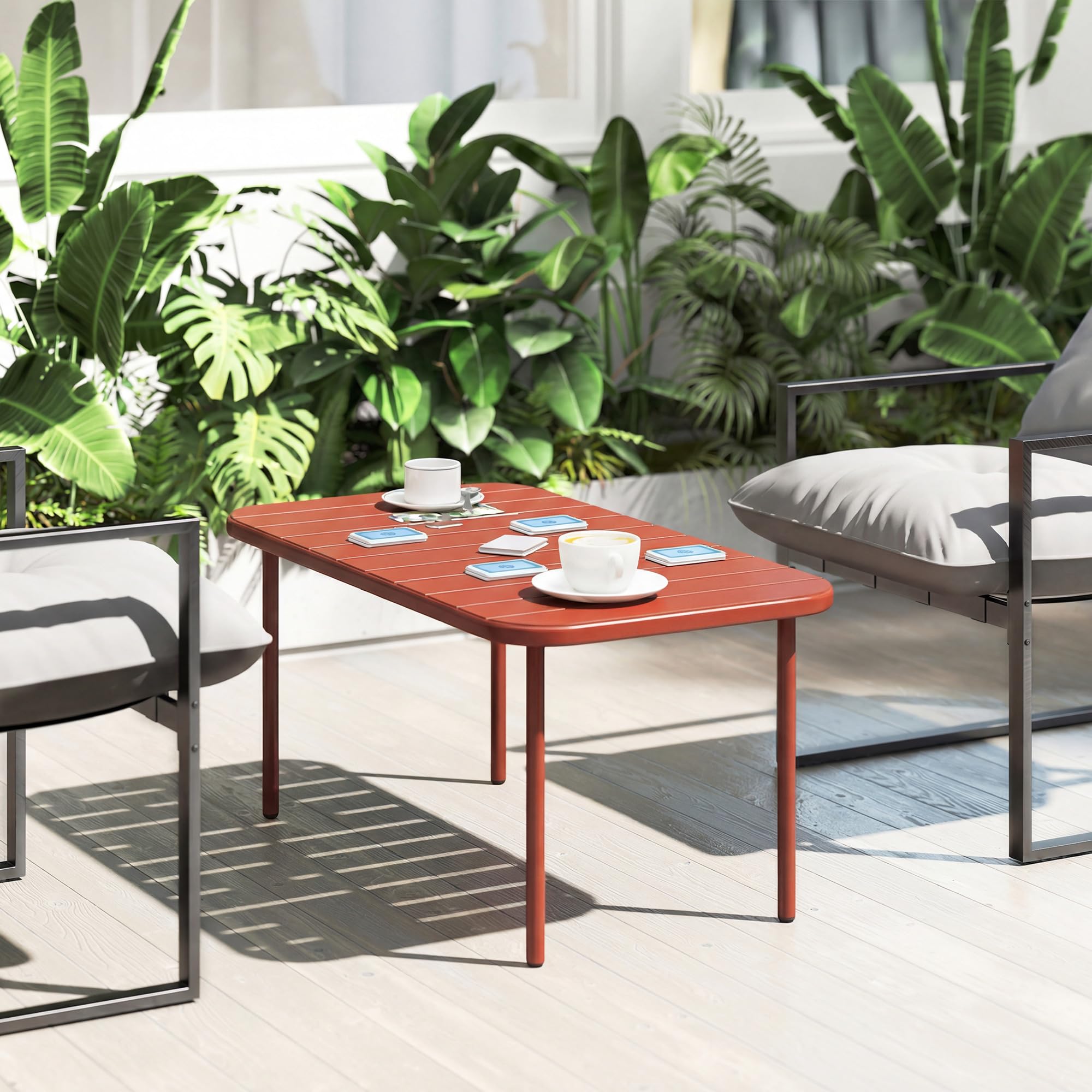 Outsunny - Mesa de centro de jardín de acero galvanizado con bandeja de láminas, mesa auxiliar de patio rectangular con esquinas redondeadas, para exterior, terraza y balcón, 90 x 50 x 43 cm, color