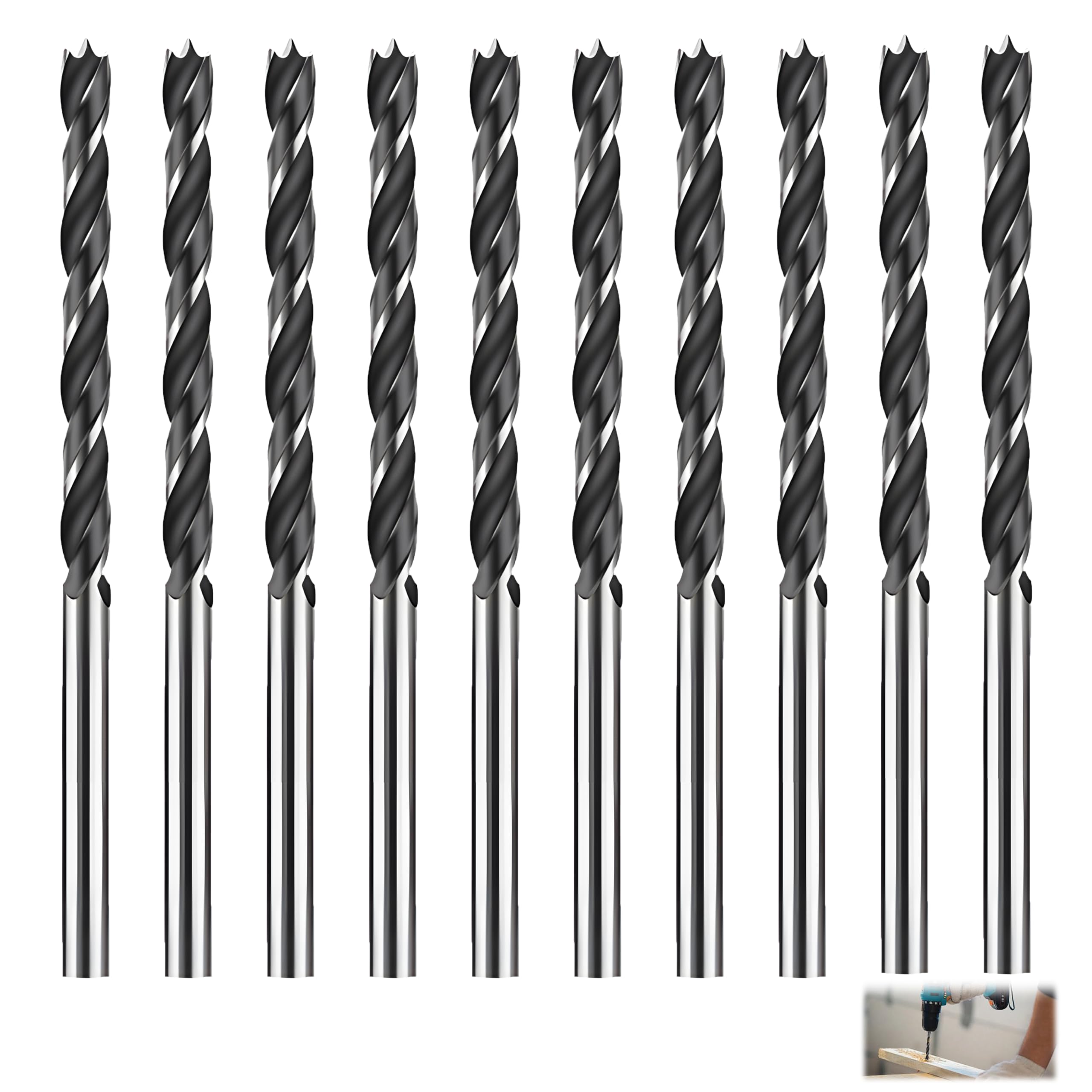 10 Brocas Helicoidales Profesionales Para Madera, 3mm Broca Larga Para Madera Aptas Para Taladro Y Fresadora Brocas