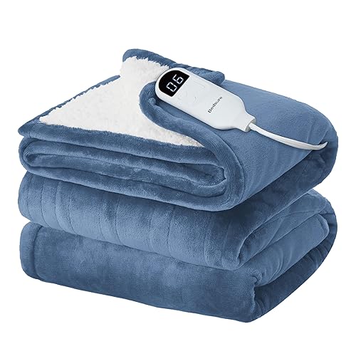 Bedsure Electric Blanket Full Size - Soft Flannel Heated Blanket, Fast Heating with 10 Time Settings & 6 Heat Settings, Warm Gift for Grandma (72x84 inches, Blue) - 03 - Blue - Full