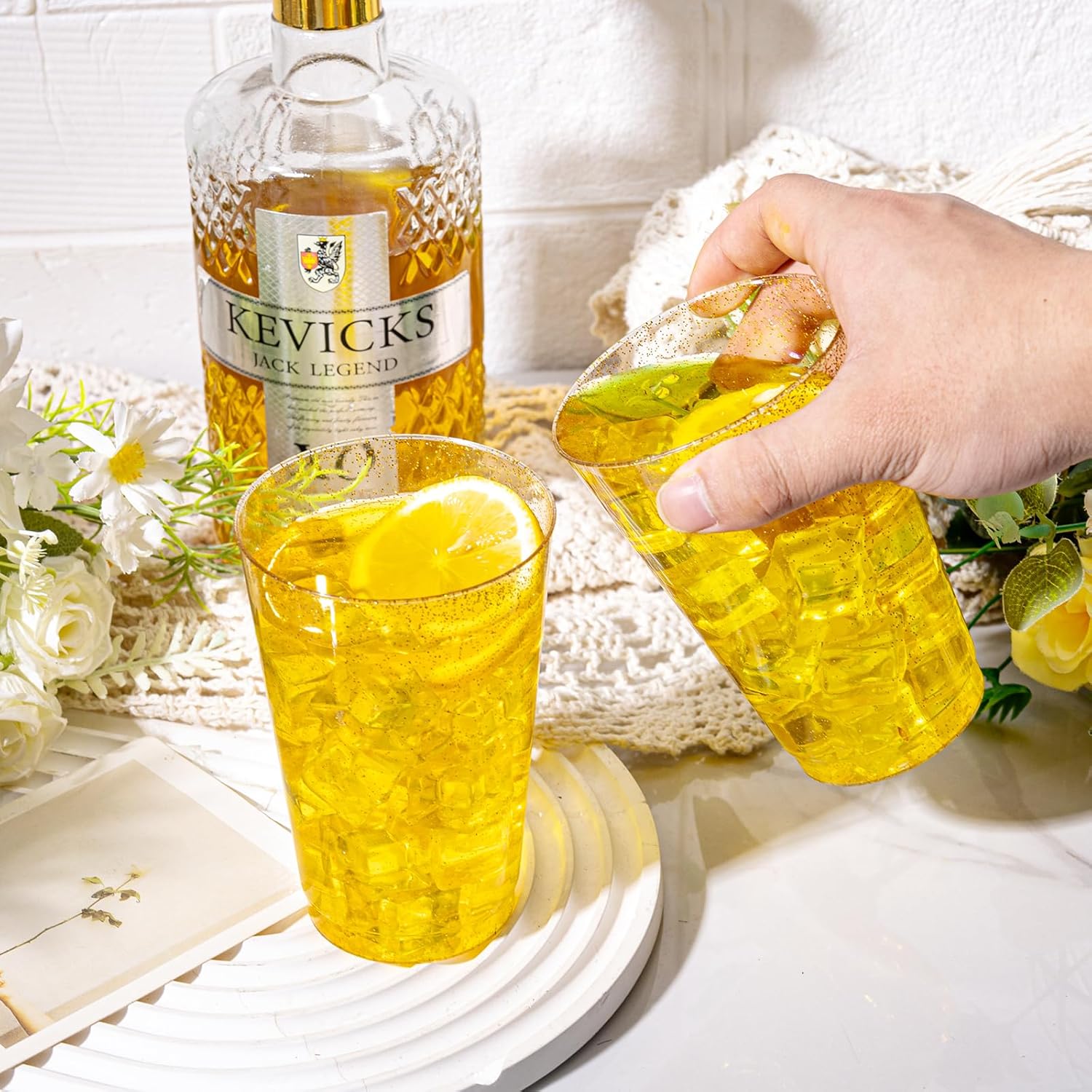 I00000 50 Pack 14 oz Gold Plastic Cups, Disposable Tumblers Gold Glitter Plastic Cups, Disposable Wine Glasses Cocktail Glasses Perfect for Wedding & Party - Image 6