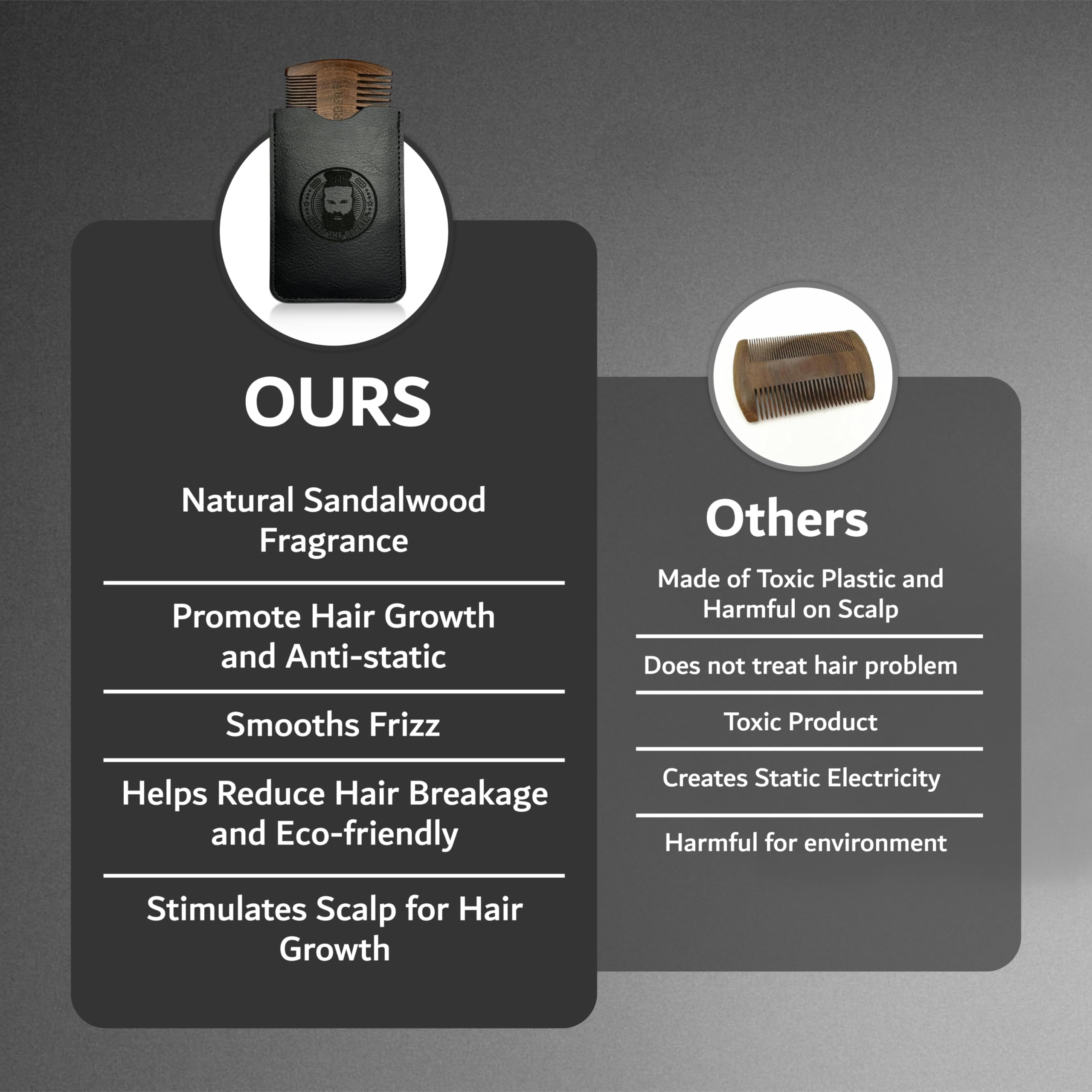 Peine para barba para hombre, sándalo natural, peine de dientes finos de doble acción, hecho a mano, madera premium, dientes finos y gruesos, perfecto para bálsamos y aceites 5