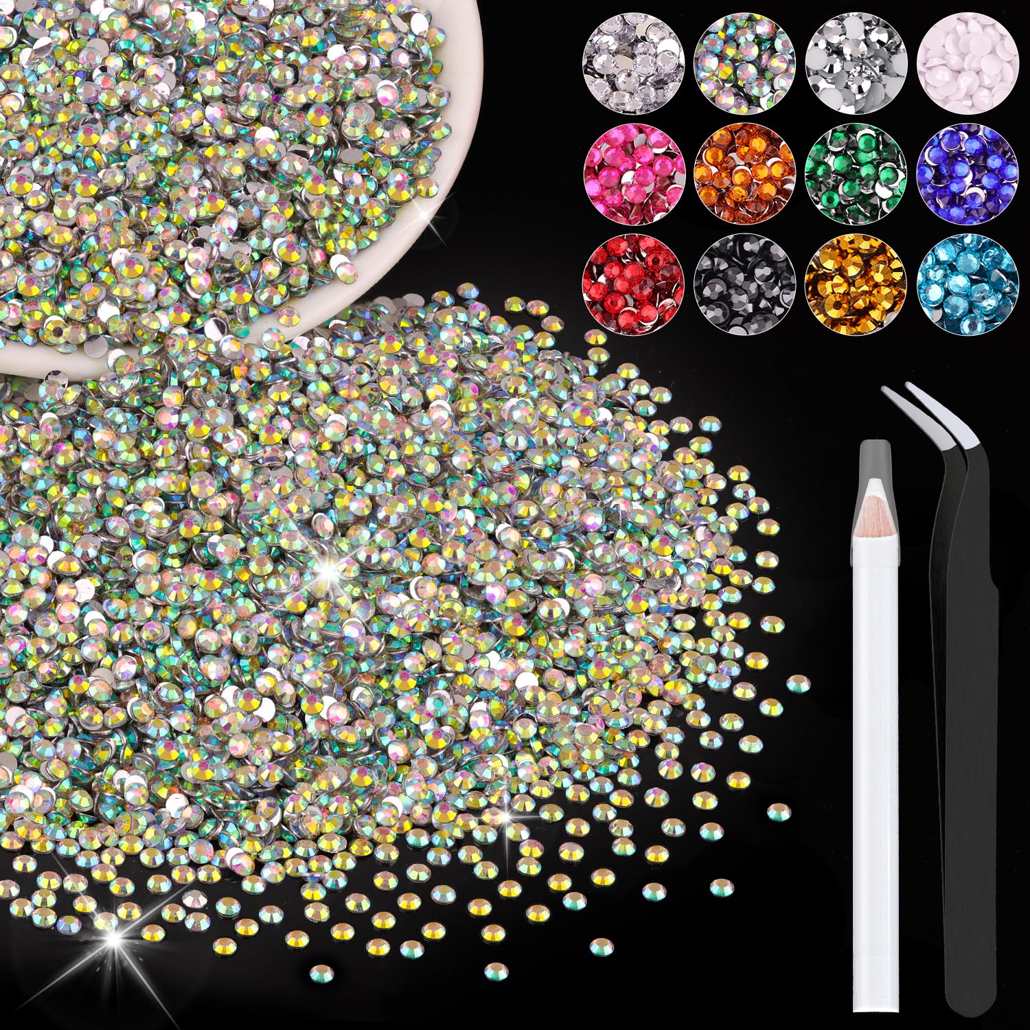 12000PCS 2mm Resin Rhinestones Bulk for Crafting (AB), Flatback Bedazzling Crystals for Crafts DIY Nail Decoration, Gems Charms for Tumbler Shoes