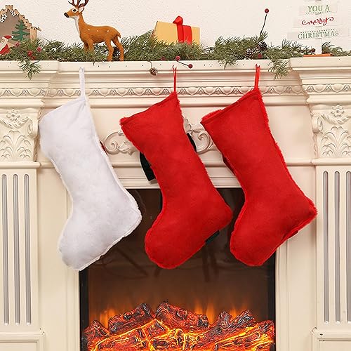 Miniatura 5 de Medias de Navidad rojas con lazo, medias de Navidad grandes de felpa de 18 pulgadas para chimenea, árbol de Navidad, fiesta de vacaciones,