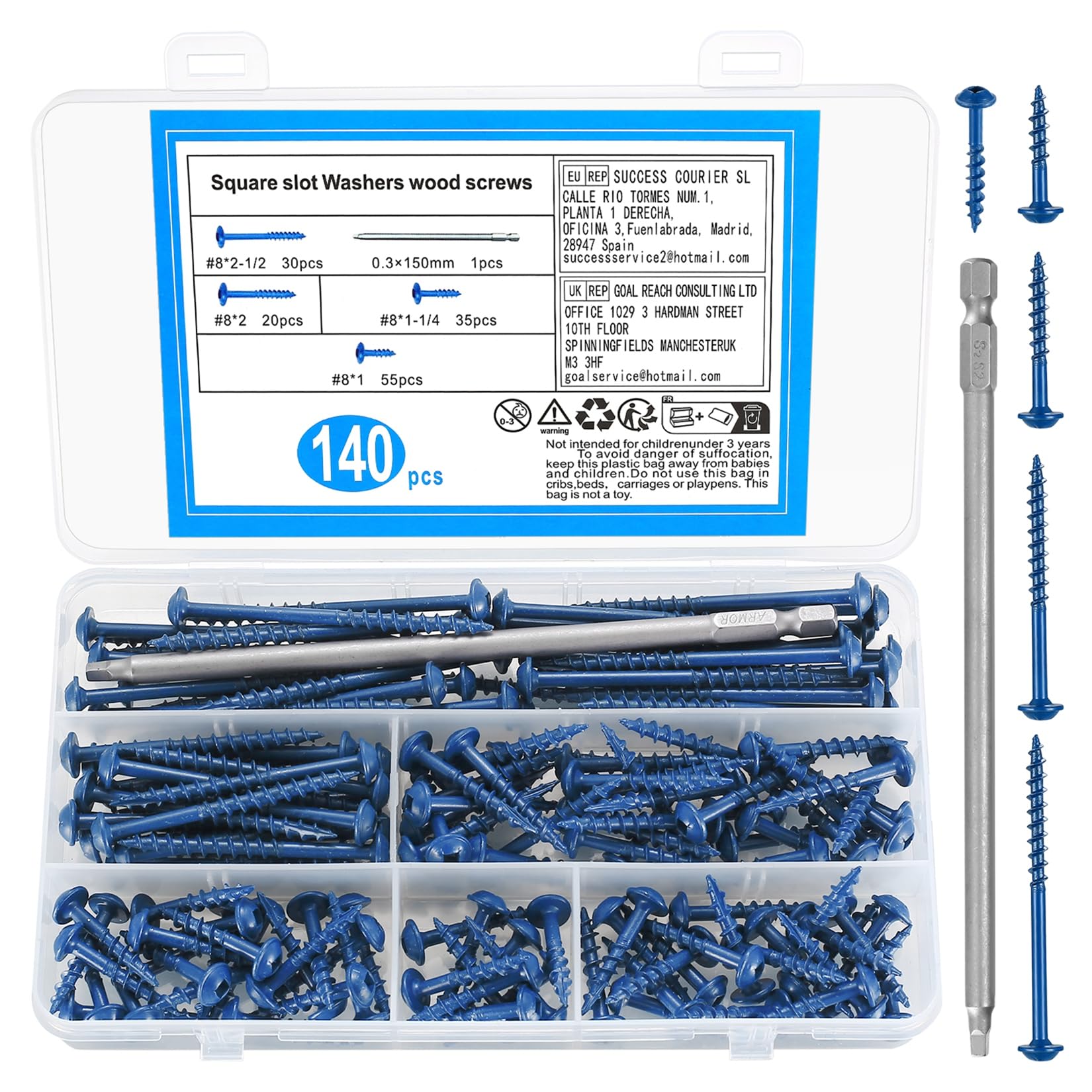140pcs Pocket Hole Screws, #8 Self Tapping Wood Screws, Square Drive Coarse Thread screws, Pan Head Wafer Head Machine screws