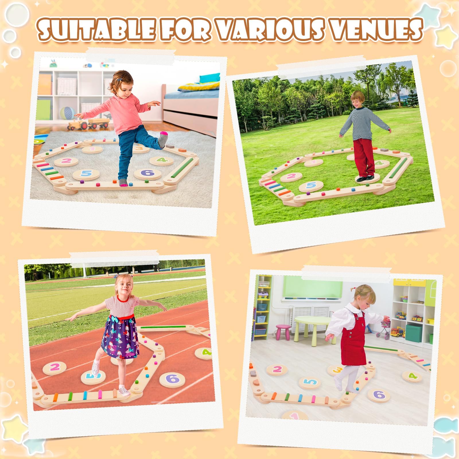 Trave Equilibrio in Legno per Bambini con 6 Pietre di Equilibrio, Giocattolo Montessori per Allenamento Dell'equilibrio per Interni ed Esterni per lo Sviluppo della Coordinazione e Della Stabilità