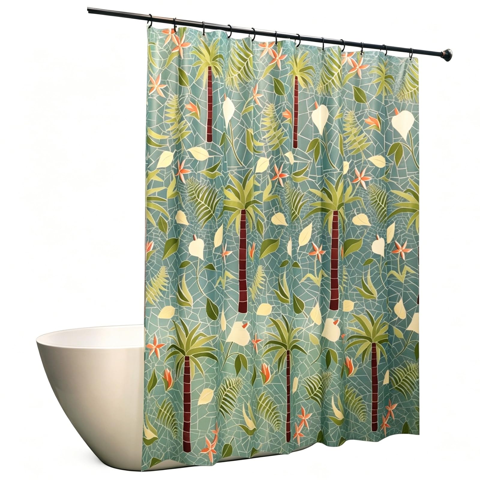Générique Rideau de Douche en EVA Semi-Transparent Premium, imperméable, léger, avec Un Motif de Feuille de Palmier, Nettoyage Facile
