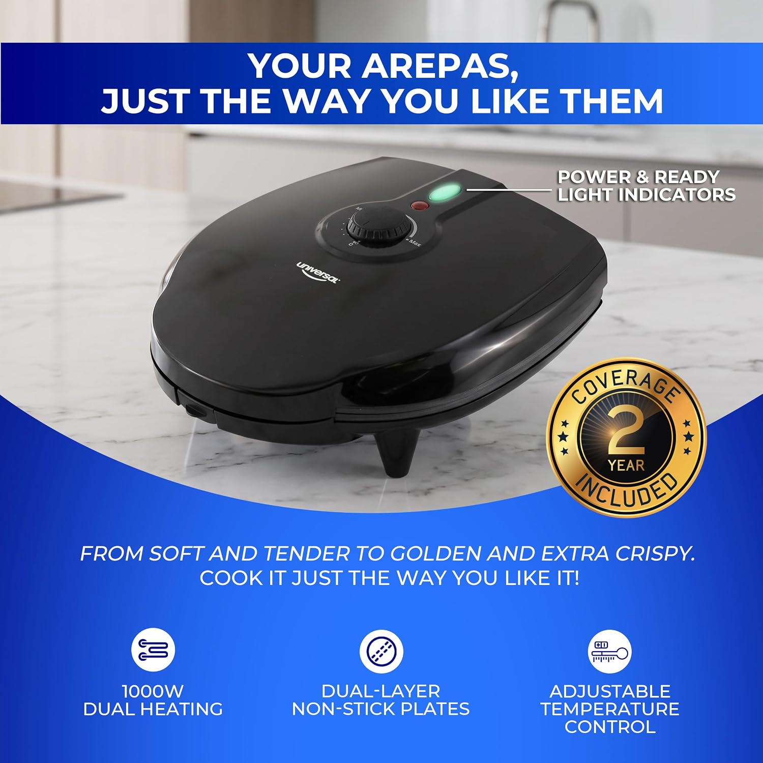 Universal Electric Arepa Maker, 6-Slot Non-Stick Tostiarepa