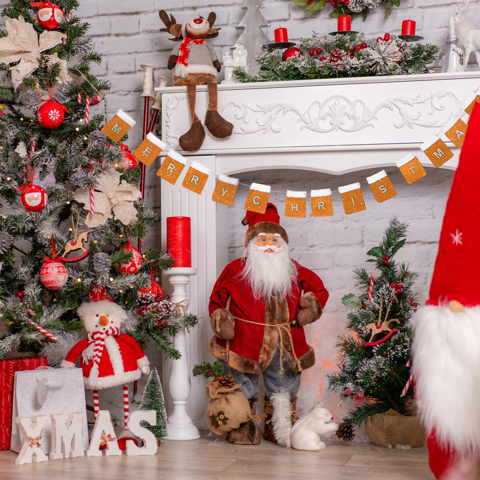FRCOLOR 3 Pièces Guirlande de Fanions de Noël en Tissu pour Mur Festif