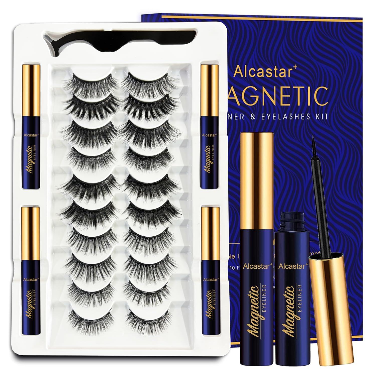 Alcastar Magnetic Eyelashes with Eyeliner Kit, Magnetic Lashes Natural Looking with, Reusable,Long Lasting, Easy Apply,Cruelty-Free (KIT 005)