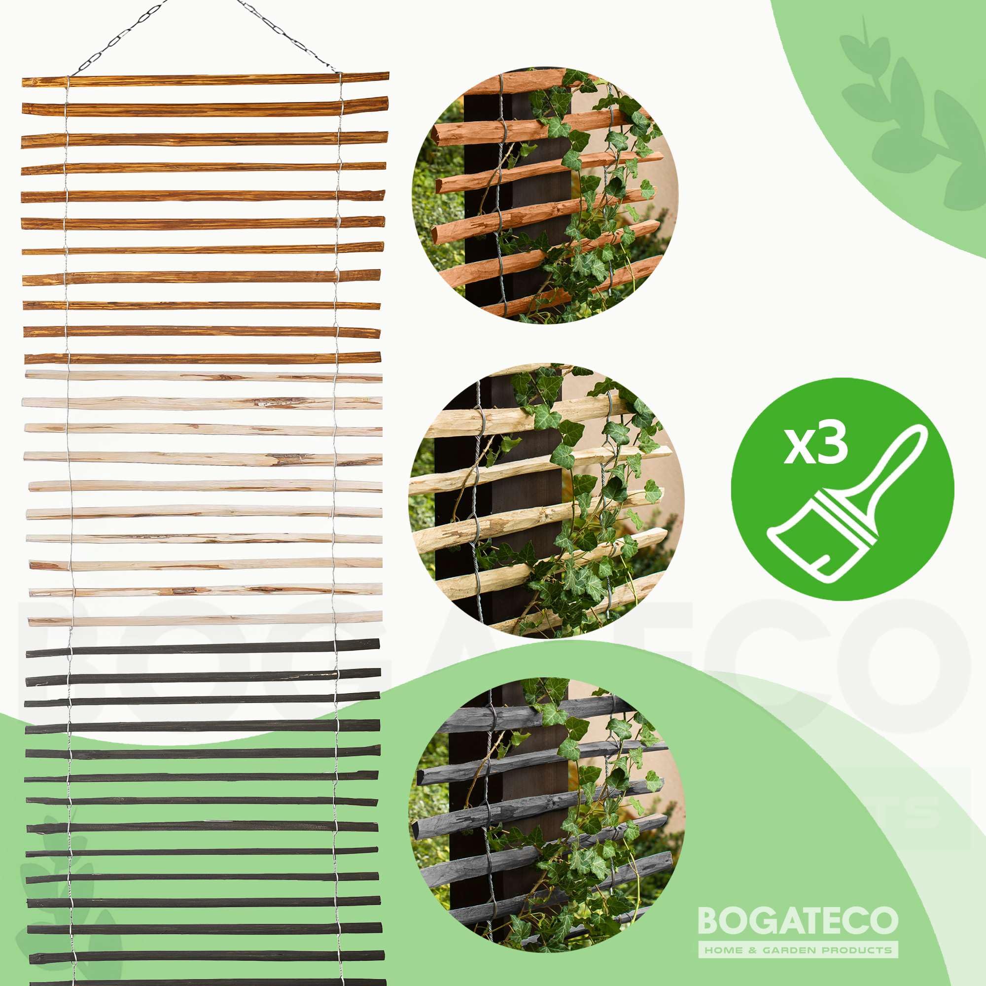 BOGATECO Griglia per traliccio in nocciola per piante rampicanti, 100 x 200 cm, marrone, 2 misure a scelta, ideale per il giardino, il balcone e la terrazza, la privacy