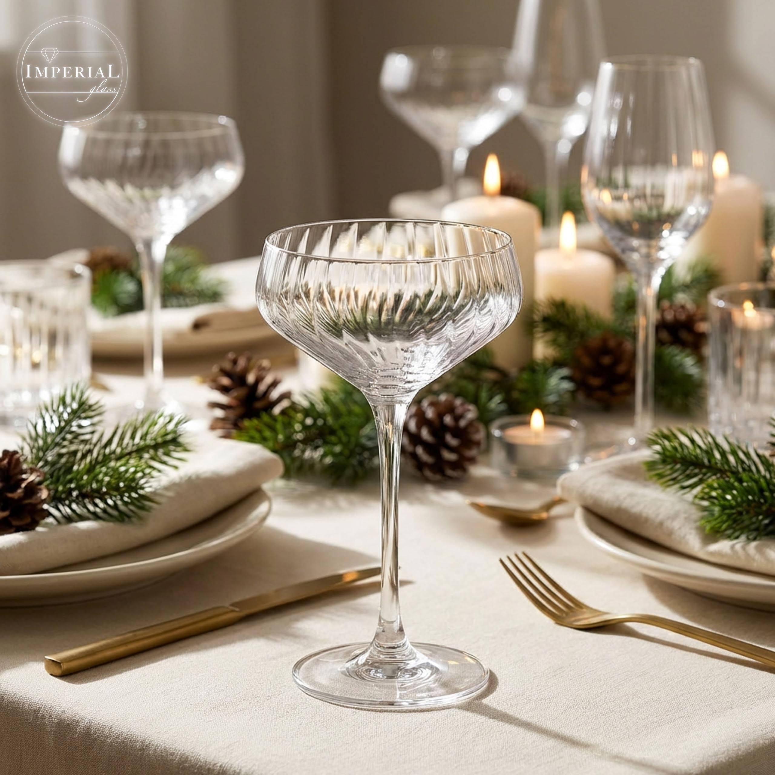 geriffelte Cocktailschalen 6er Set – Coupe Gläser transparent aus Crystalline Glas 270ml London Spülmaschinenfest