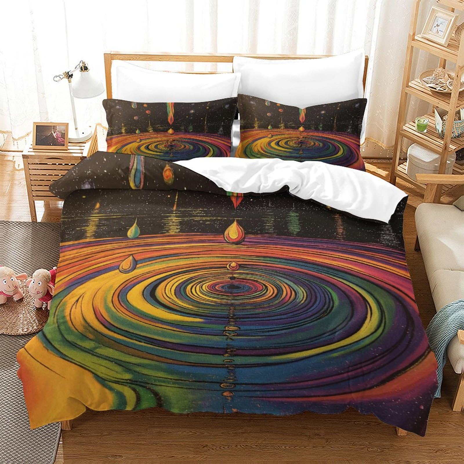 P1S9U7W5Y Abstract Colorful Swirl 3D Printed Duvet Cover Set 3pcs Microfiber Artistic Spiral Bedding Set Double（200x200cm）