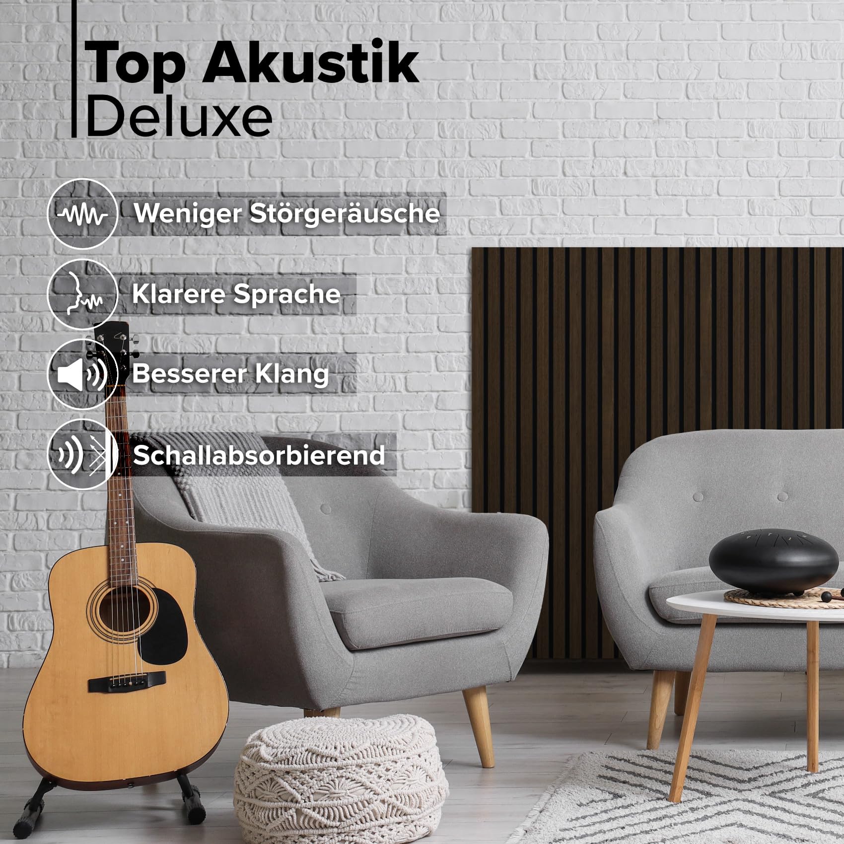 HEXIM Akustikpaneele 2 Stück 140x30cm Holz Grande - Wandpaneele Platten Lamellen Holzpaneele Echtholzfurnier 21mm Filz Schalldämmung MDF Braun (0,84m² Dark Smoked Oak)