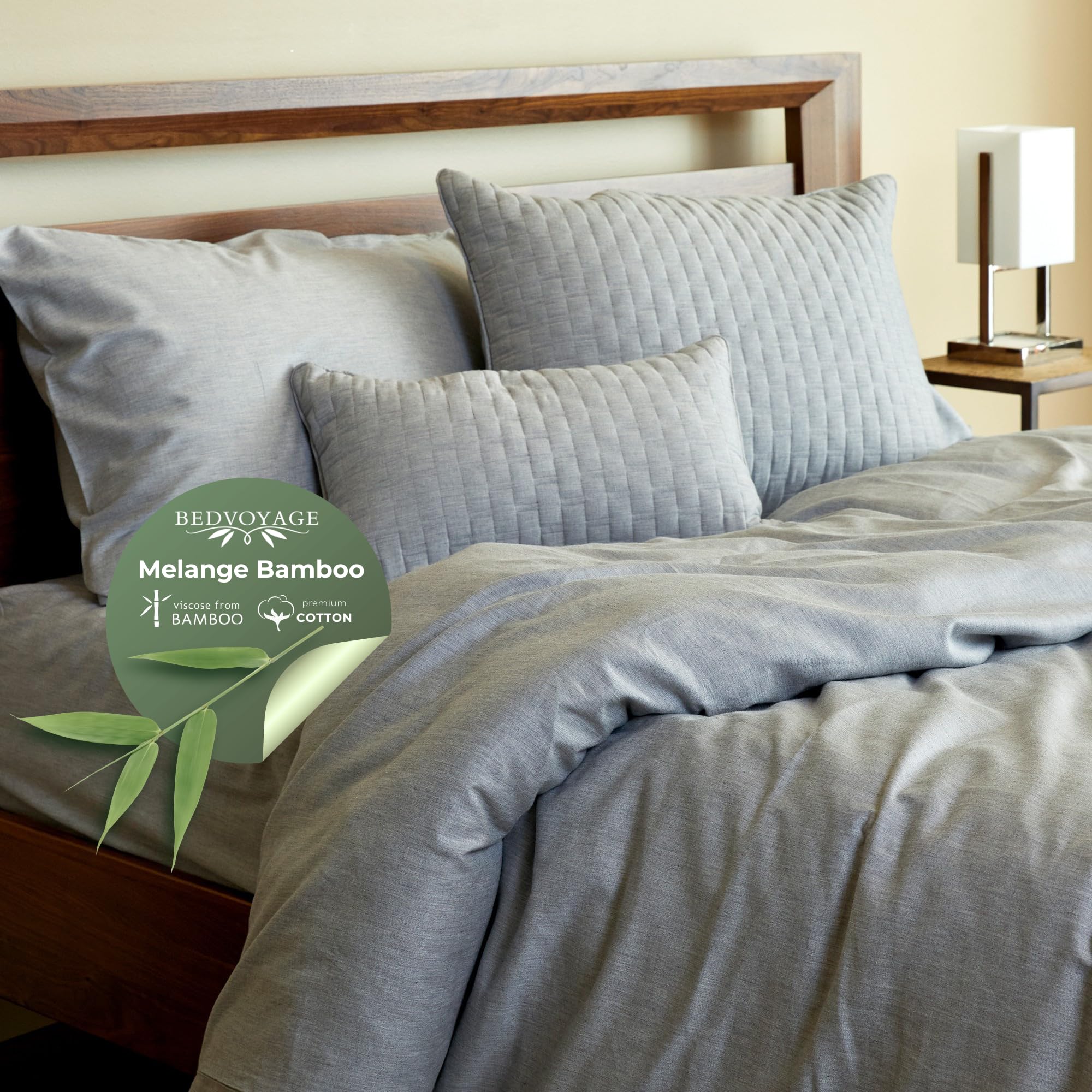 BedVoyage King Size Duvet Cover, Lightweight Soft and Breathable, Button Closure & Inside Corner Ties, 108x94, Viscose Derived from Bamboo & Cotton Blend, All Season Comforter Cover, King - Silver